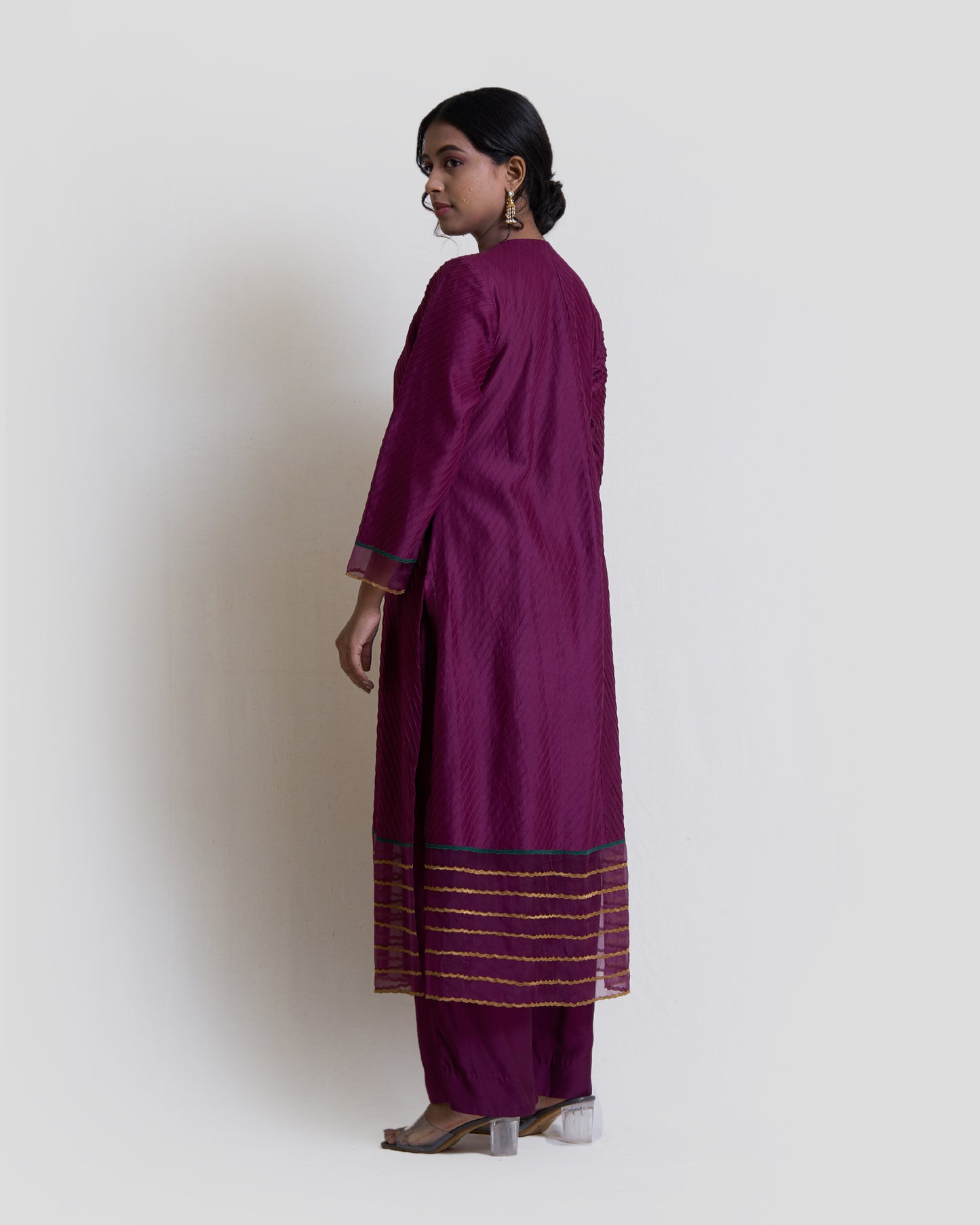 Wine Pintuck Straight Kurta Set