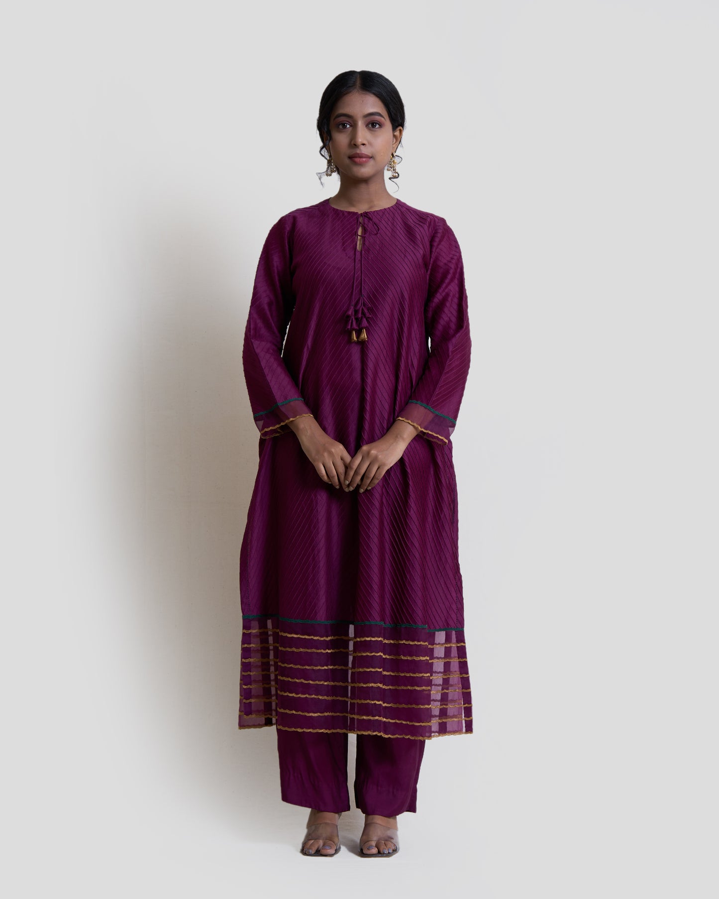 Wine Pintuck Straight Kurta Set