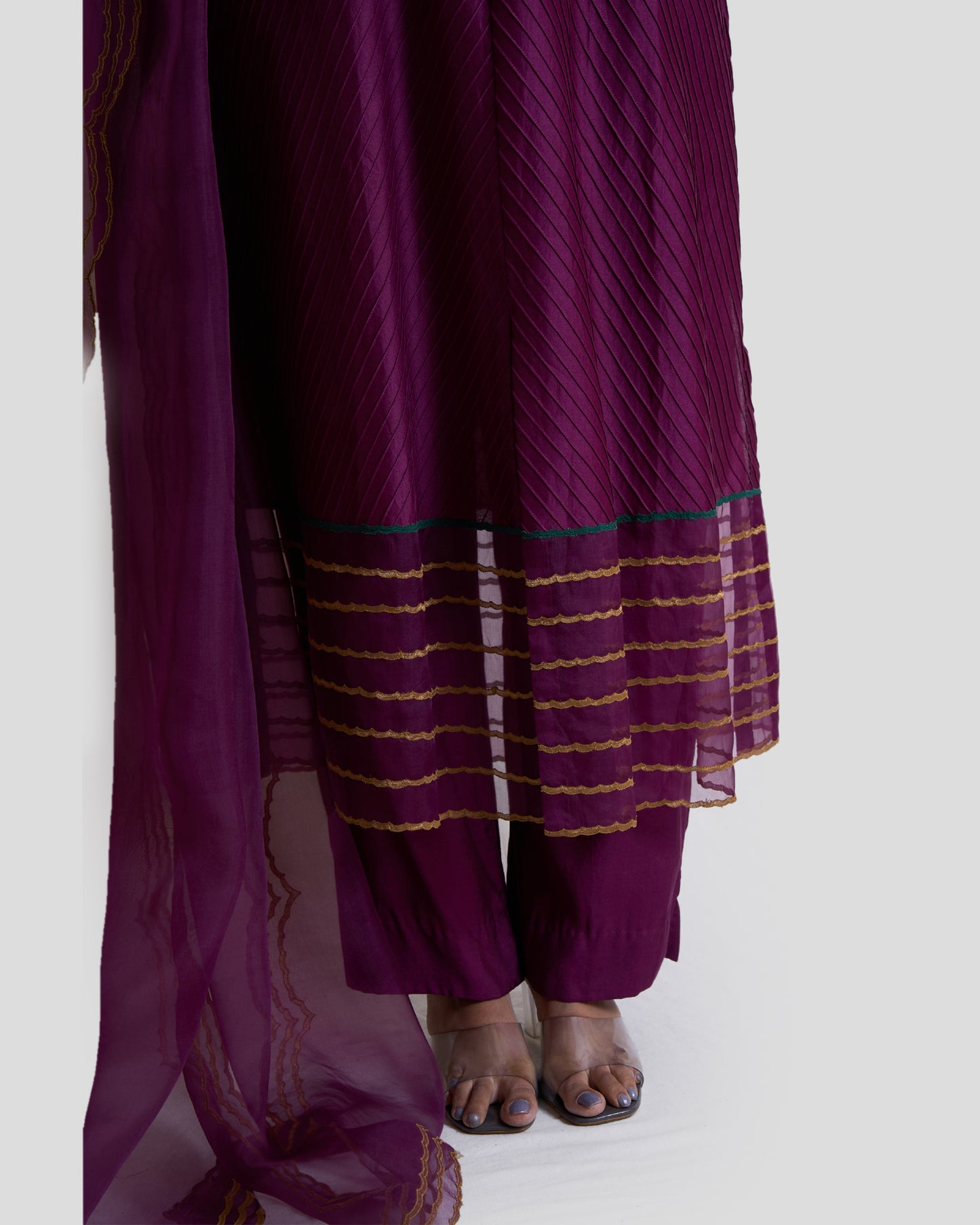 Wine Pintuck Straight Kurta Set