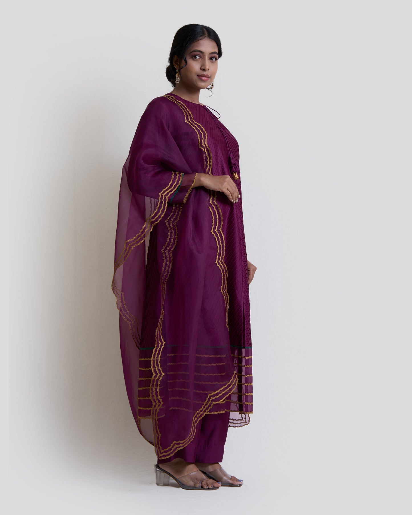 Wine Pintuck Straight Kurta Set