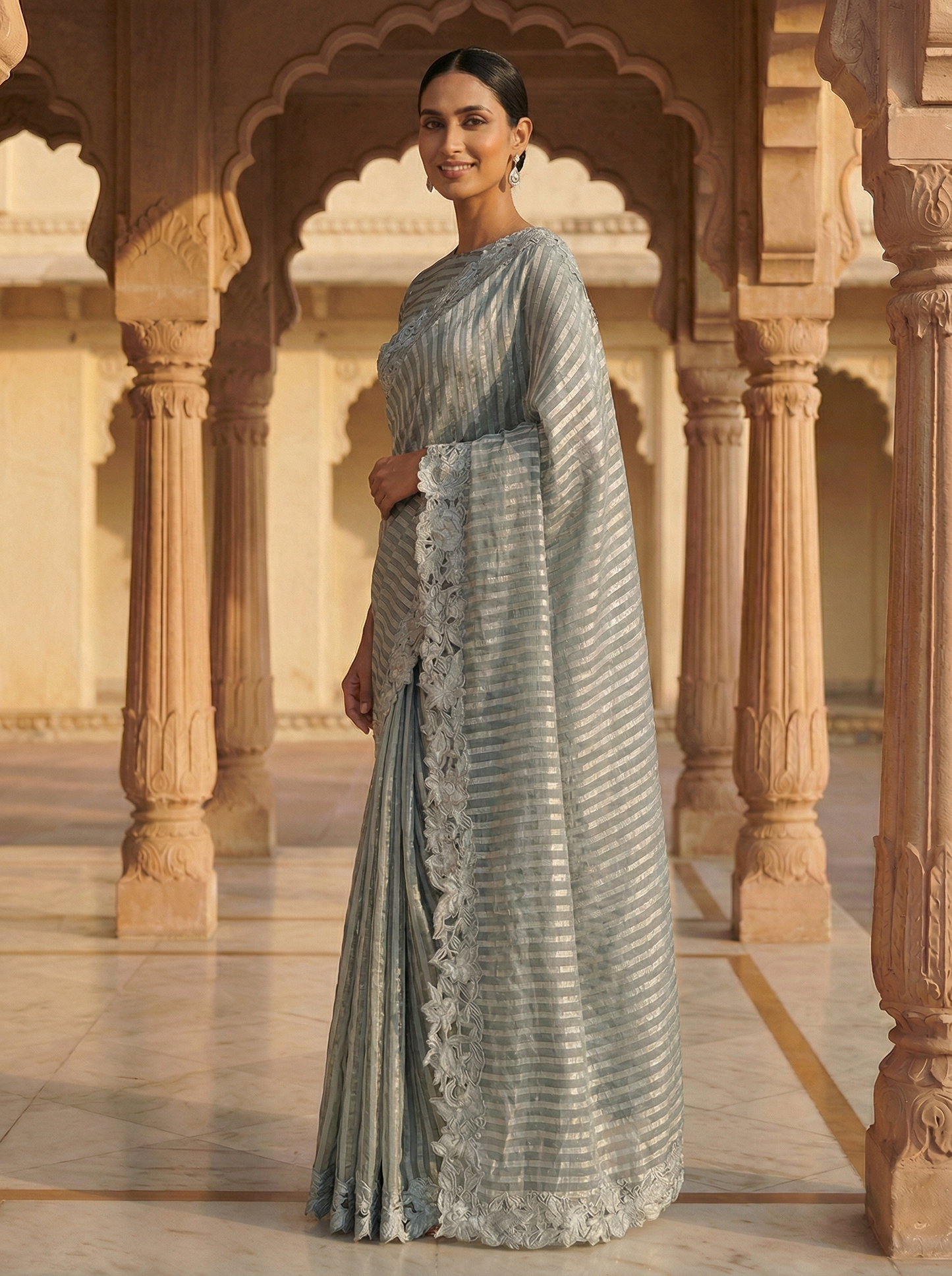 Aafru Cutwork Tissue Sari