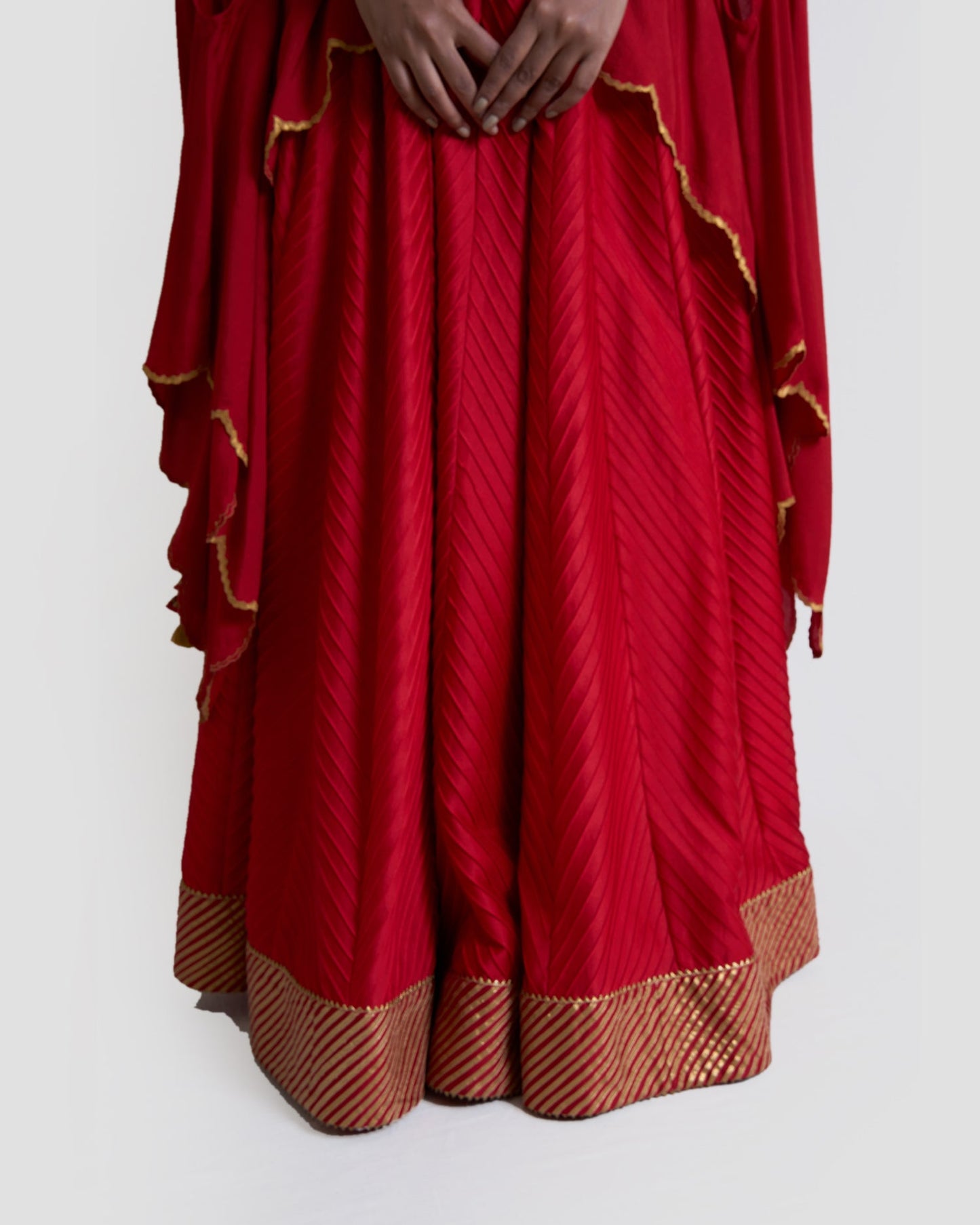Red pintucks lehanga with cape set