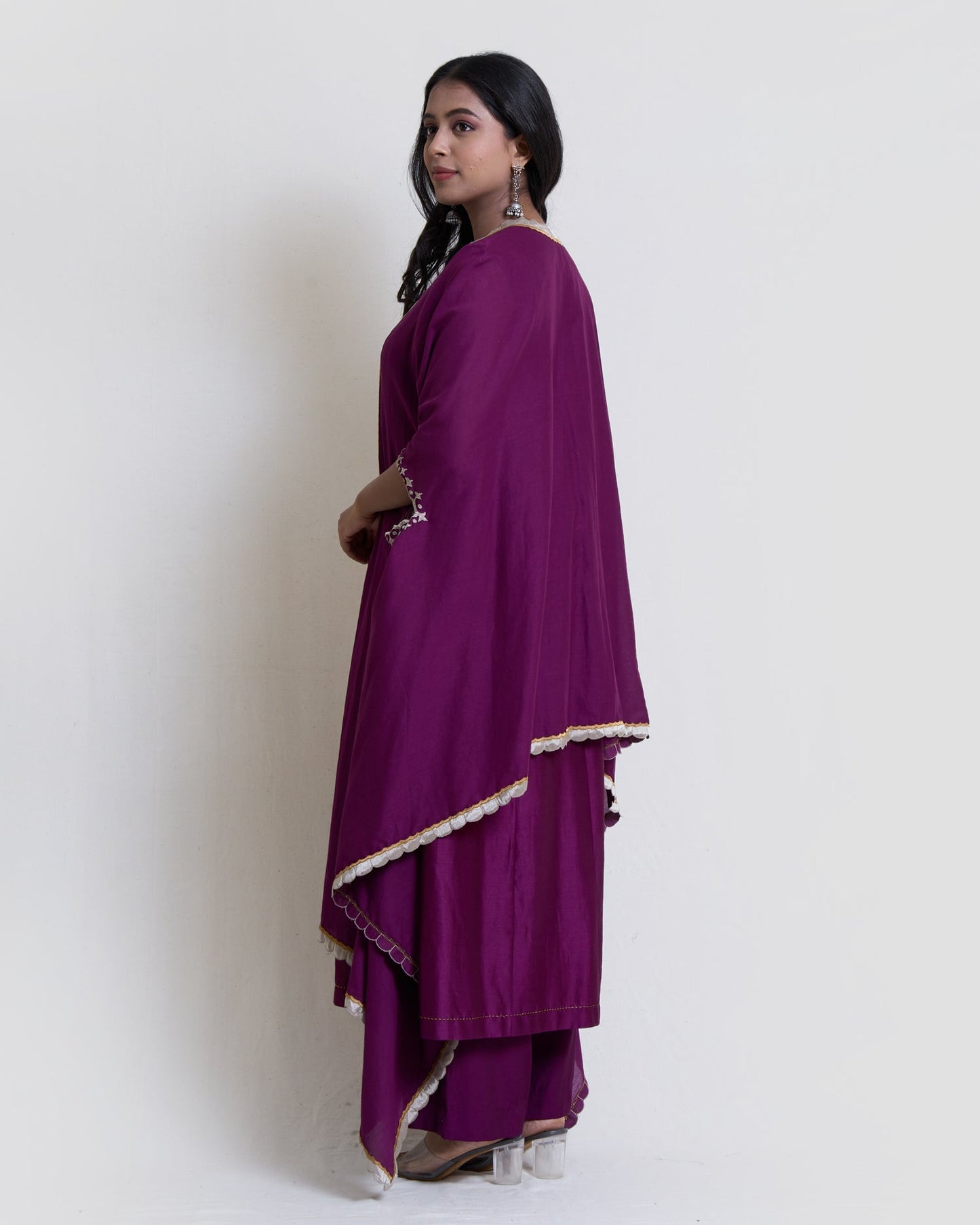 Wine chanderi cape set