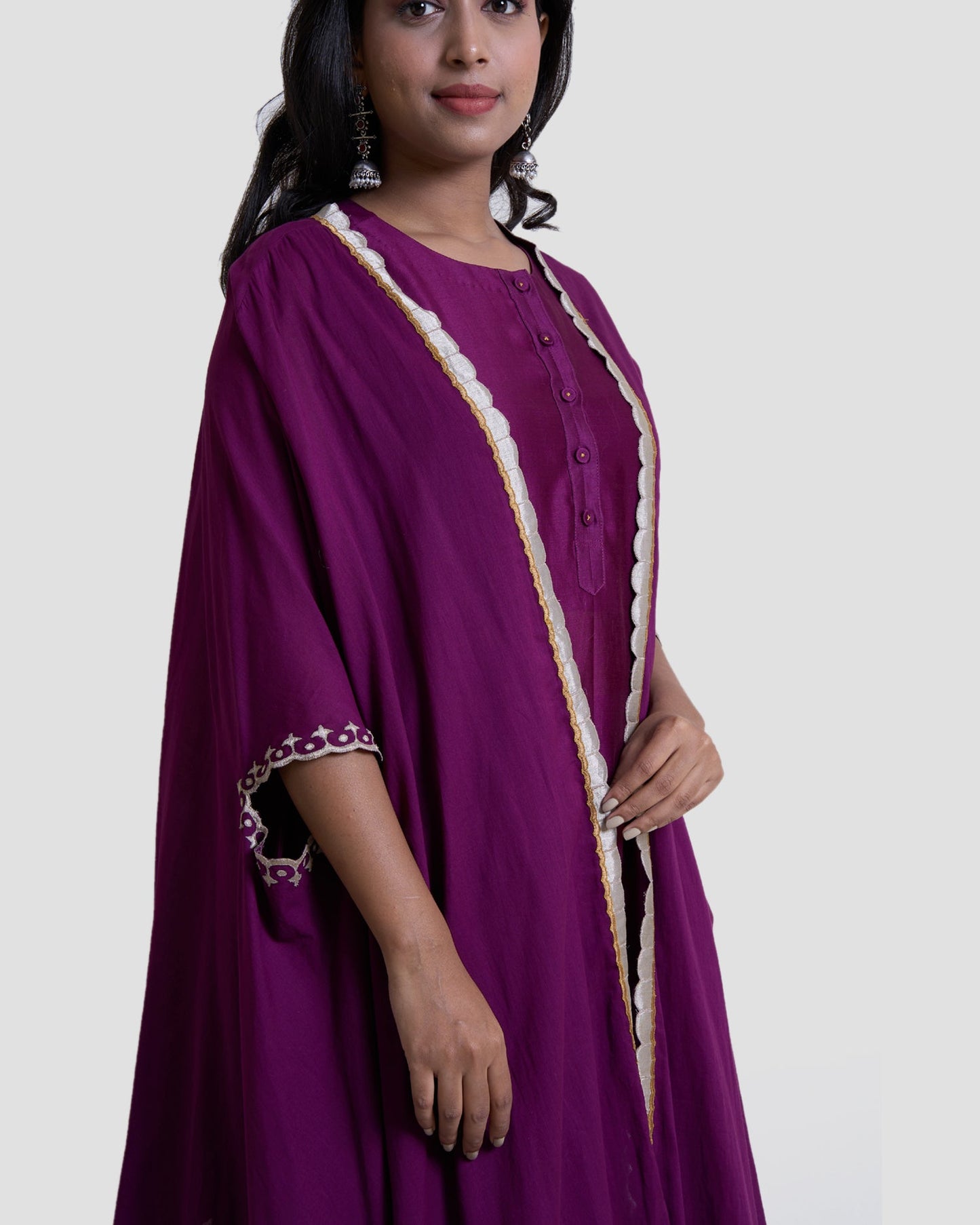 Wine chanderi cape set