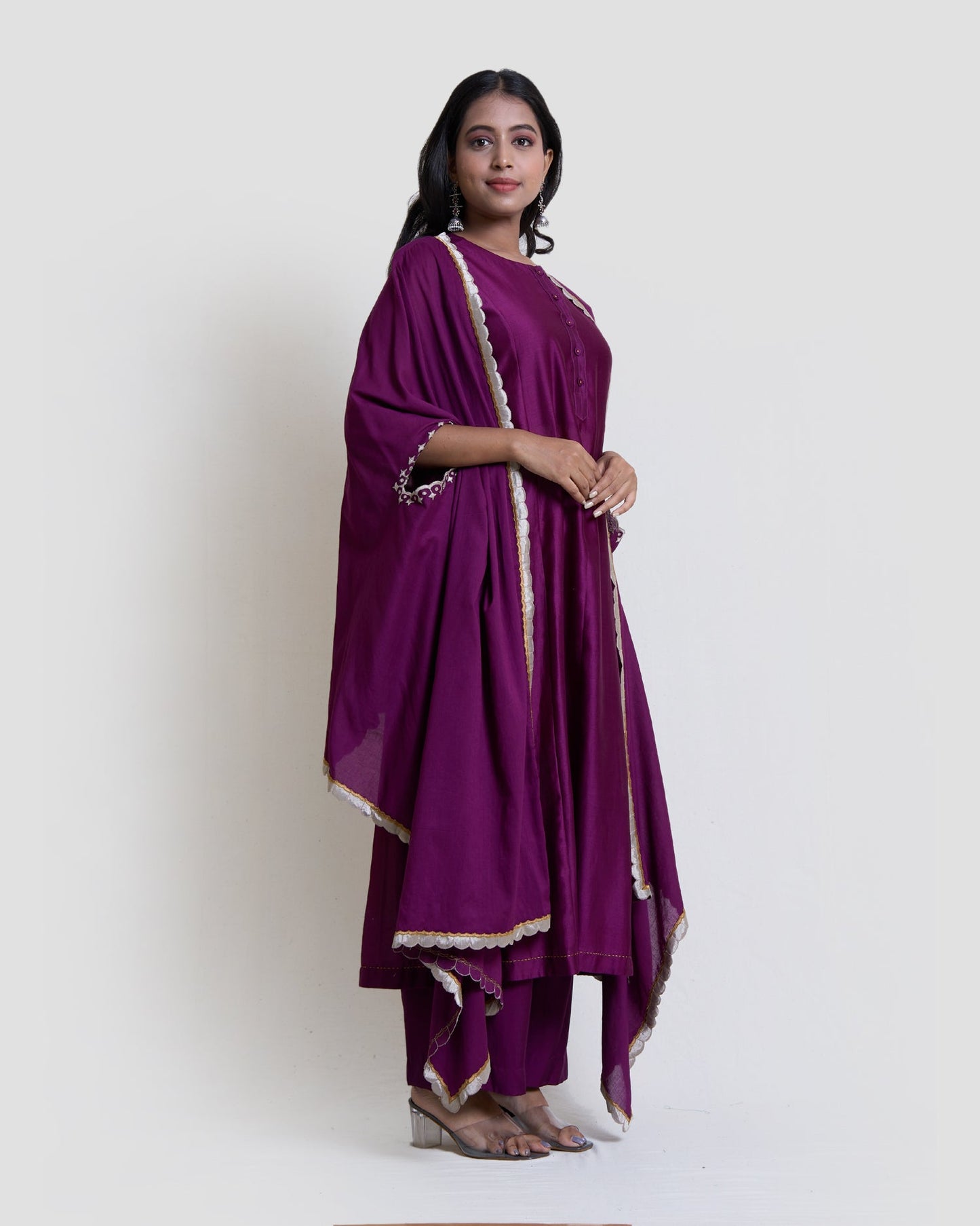 Wine chanderi cape set