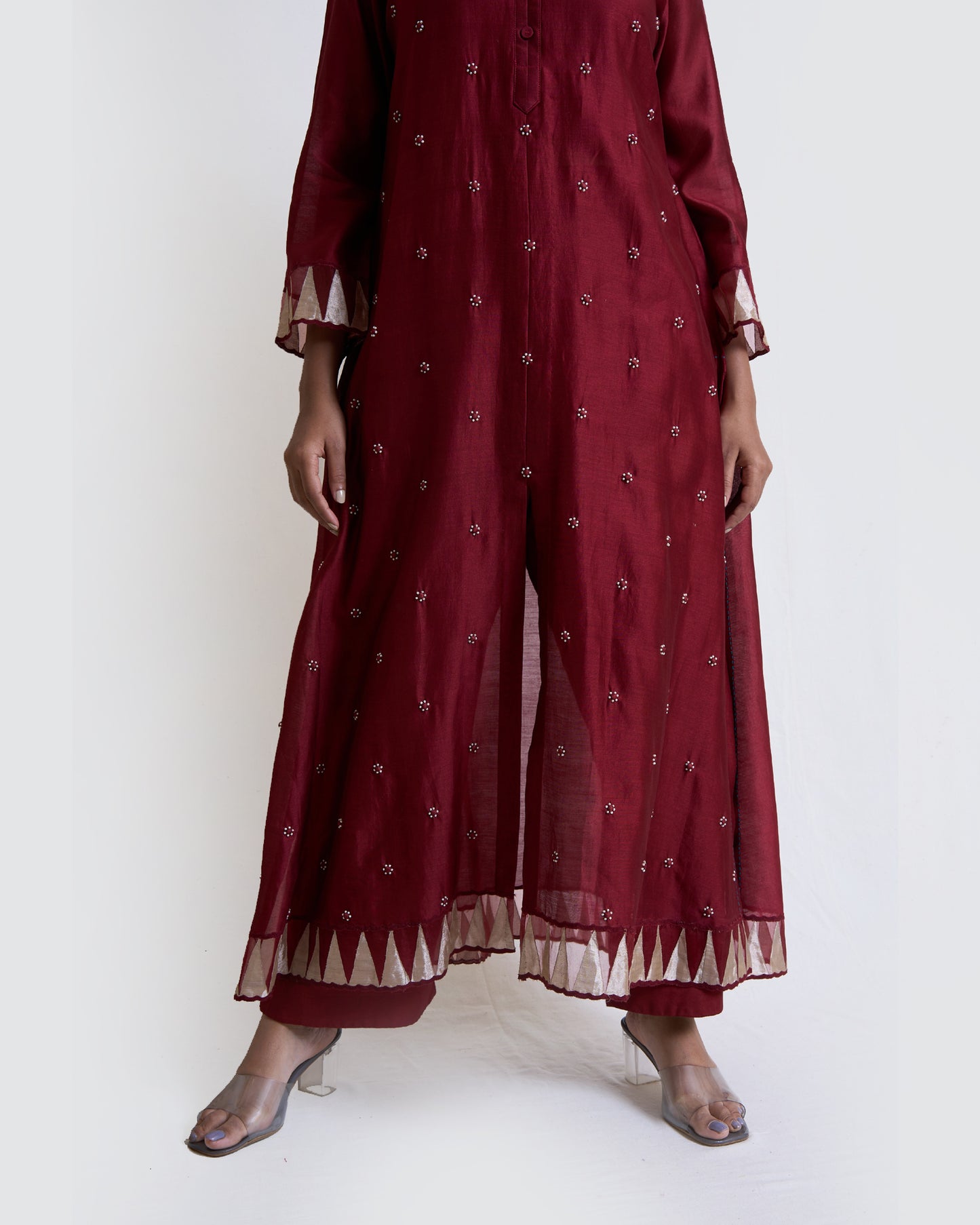 Maroon Chanderi Kurta with Pants