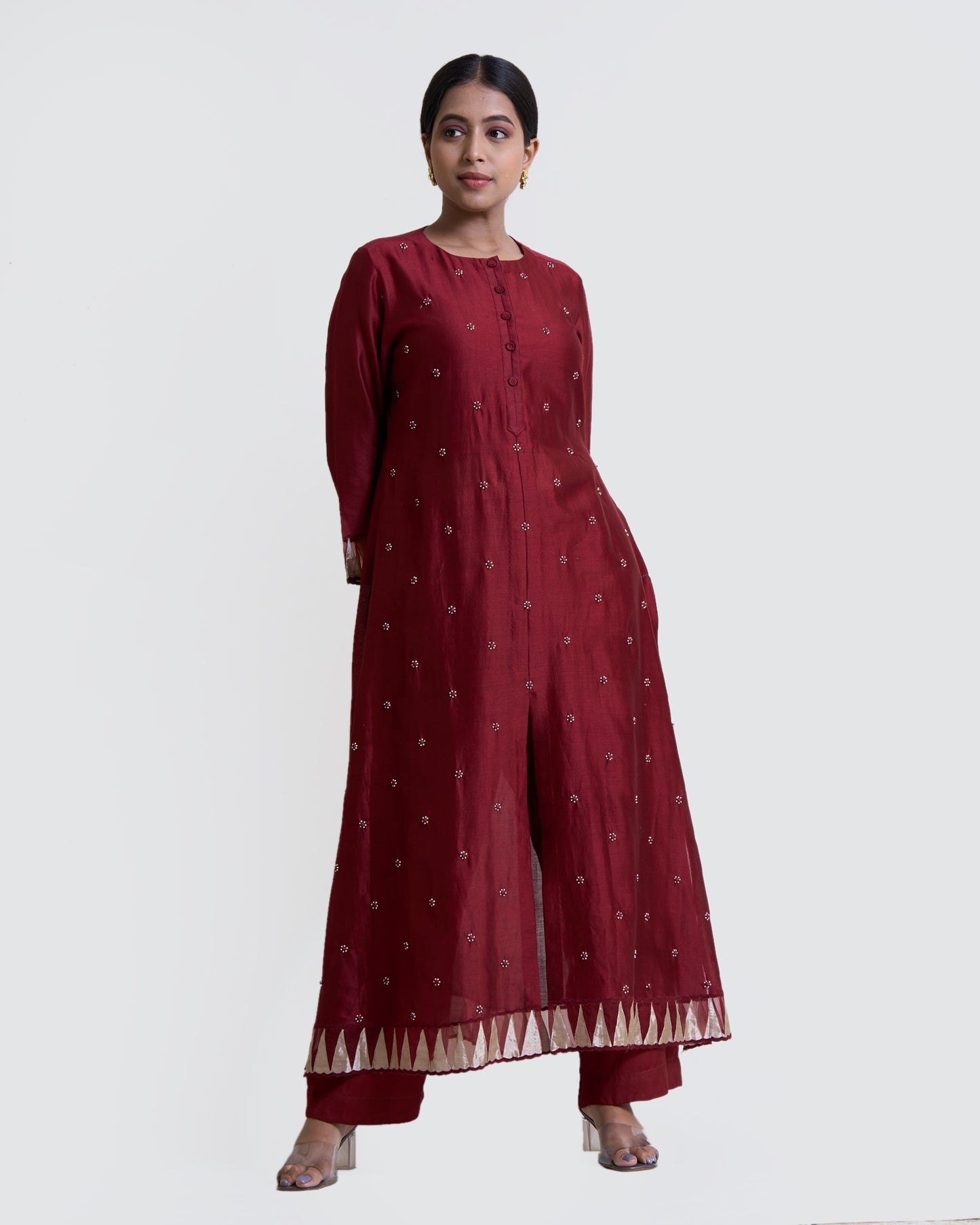 Maroon Chanderi Kurta with Pants