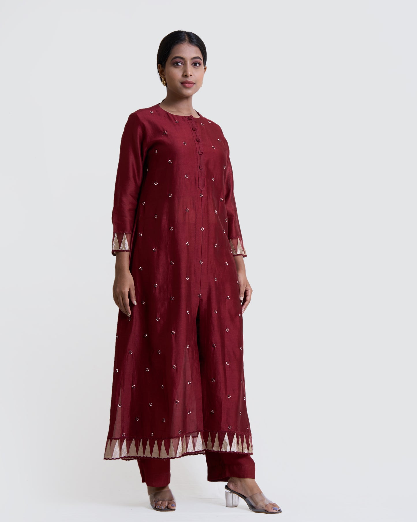 Maroon Chanderi Kurta with Pants