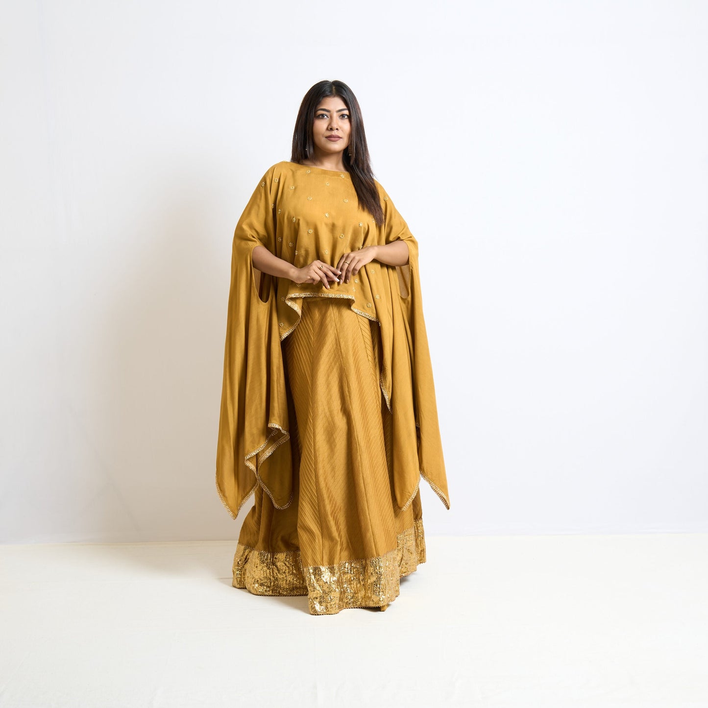 Mustard yellow pintucks skirt set