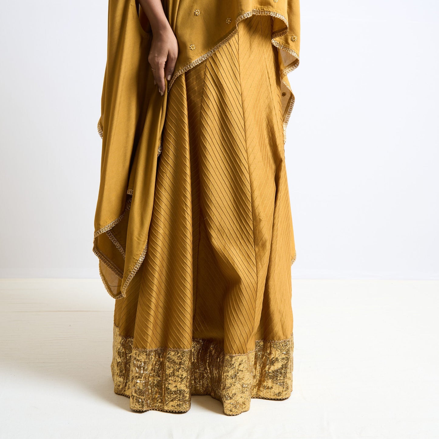 Mustard yellow pintucks skirt set