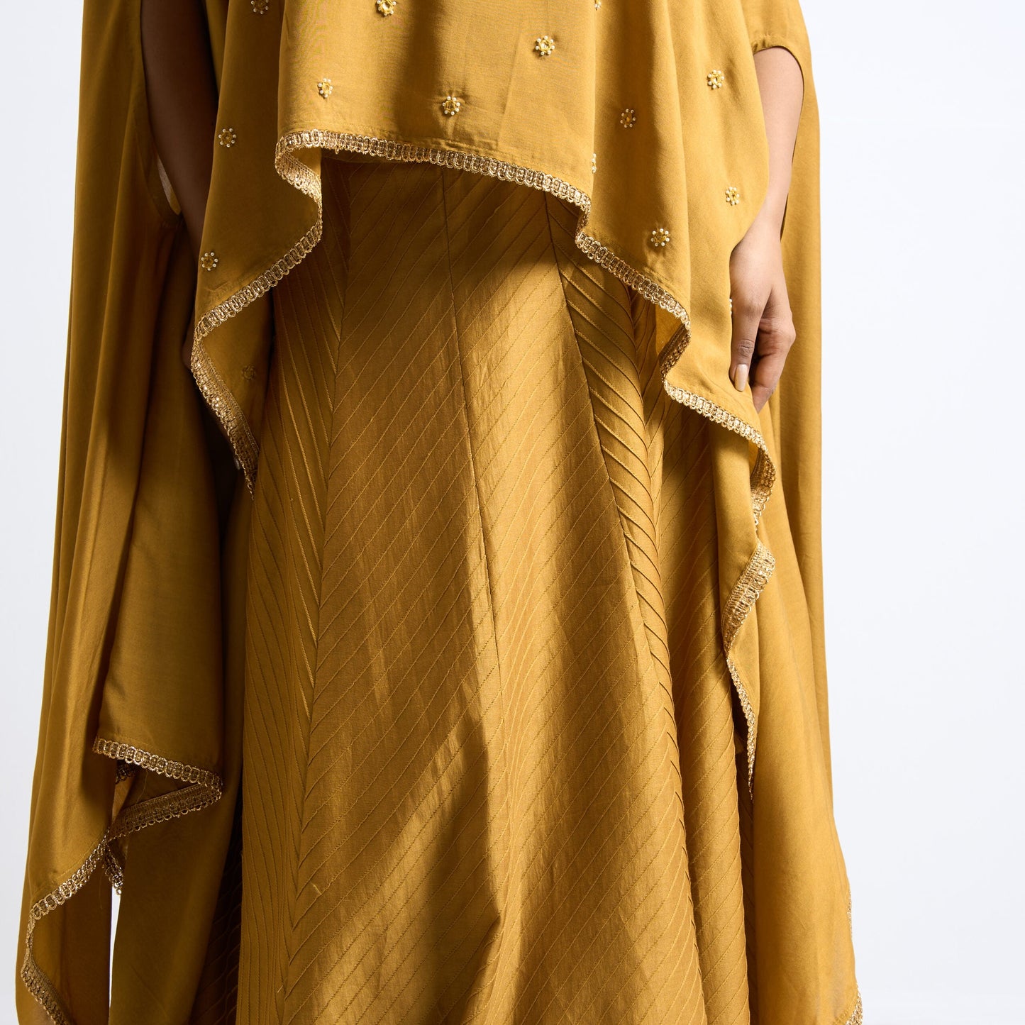 Mustard yellow pintucks skirt set