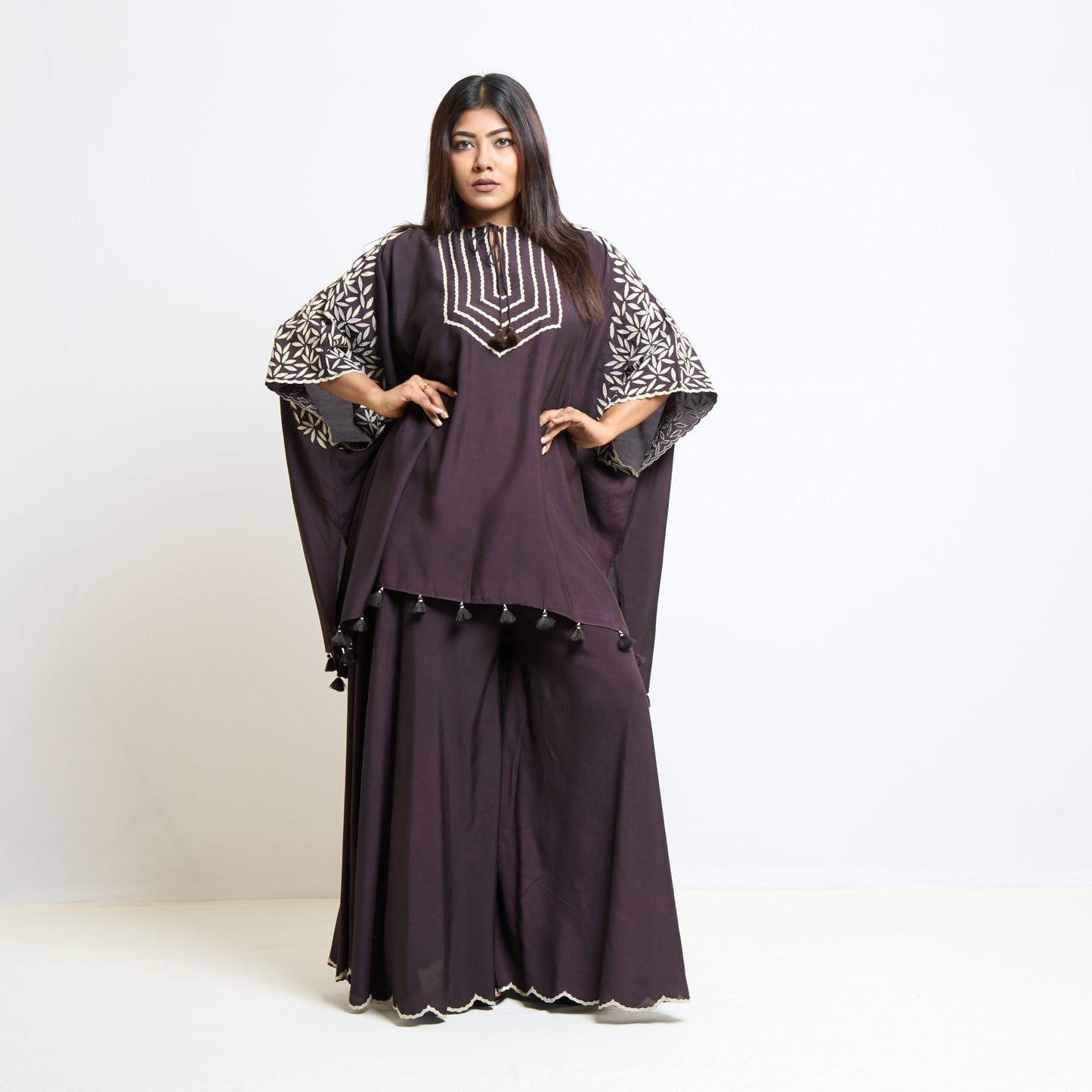 Blackish wine spun cape set