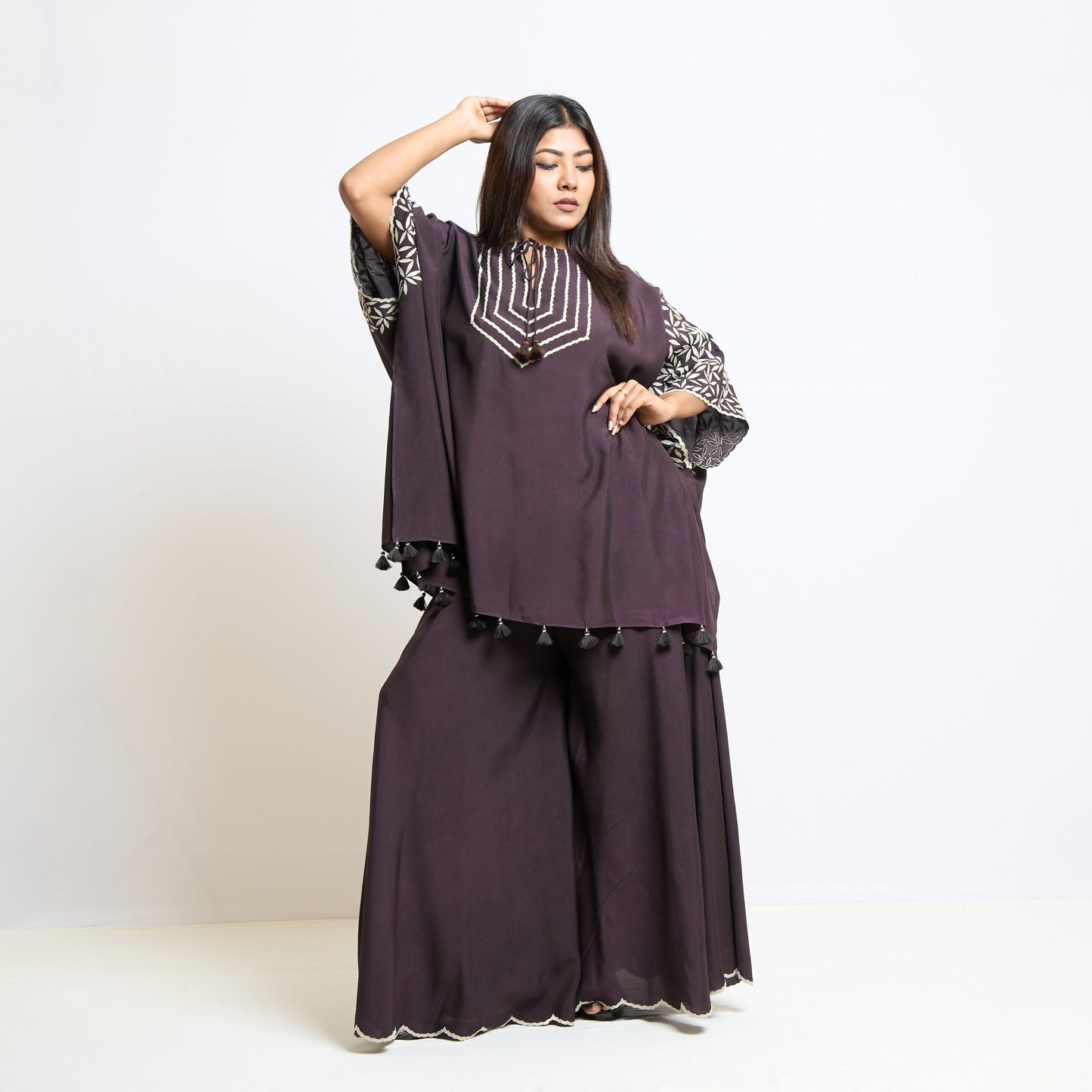 Blackish wine spun cape set