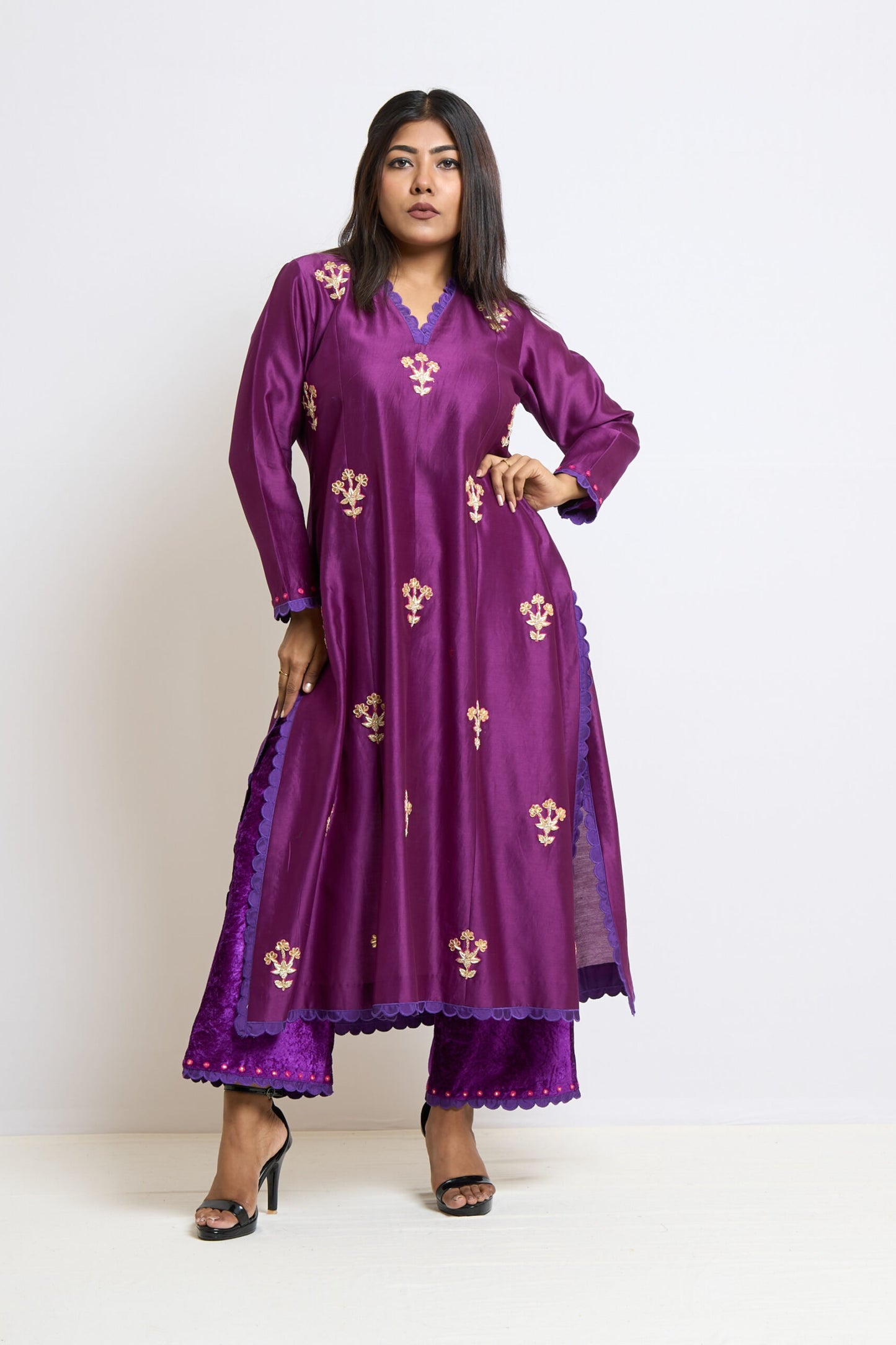Wine Gota Embroidery Butis Kurta Set