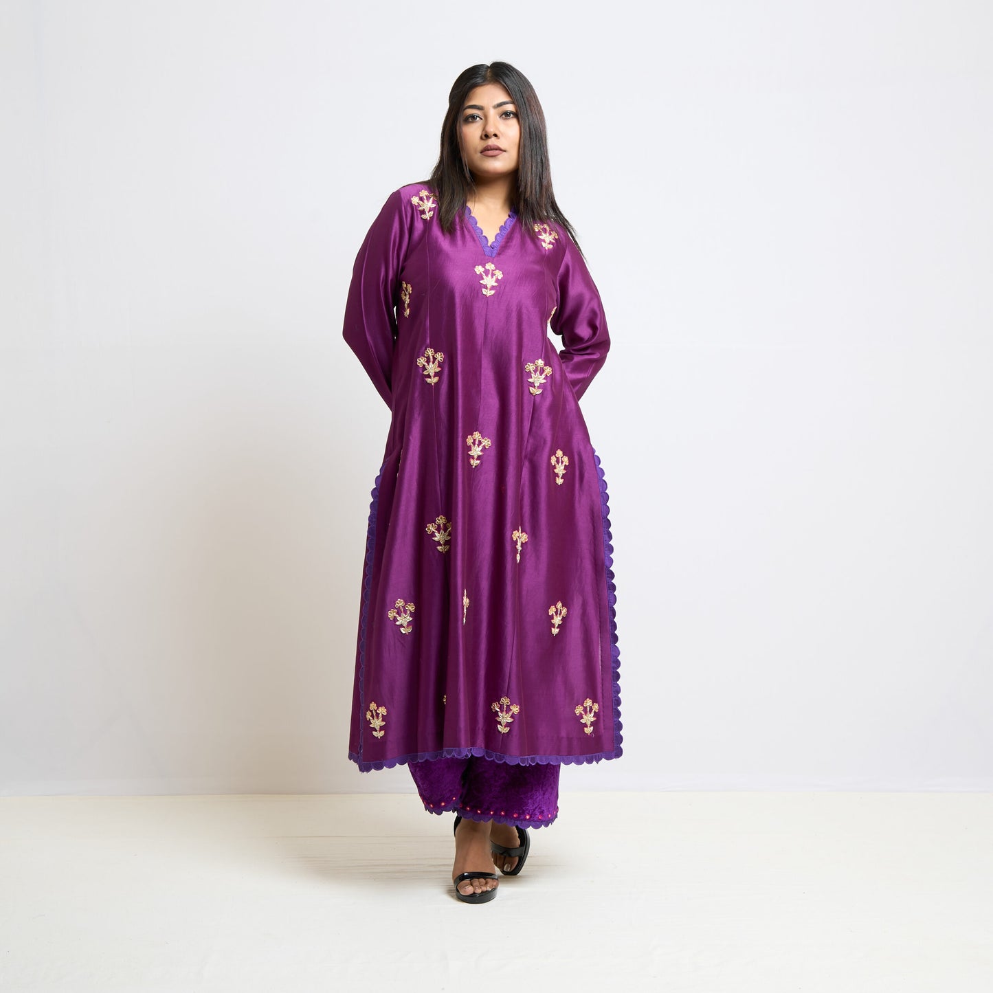 Wine Gota Embroidery Butis Kurta Set