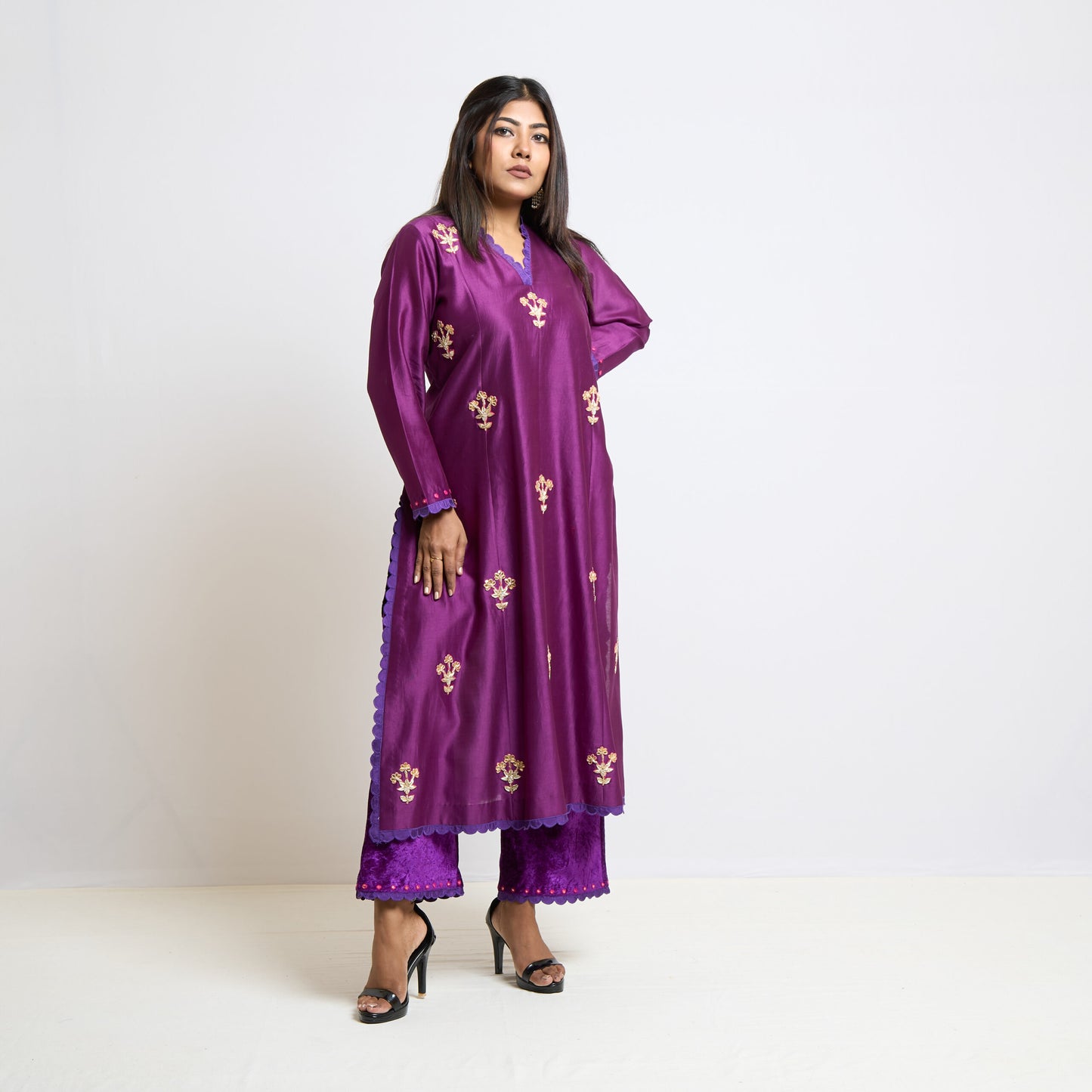 Wine Gota Embroidery Butis Kurta Set