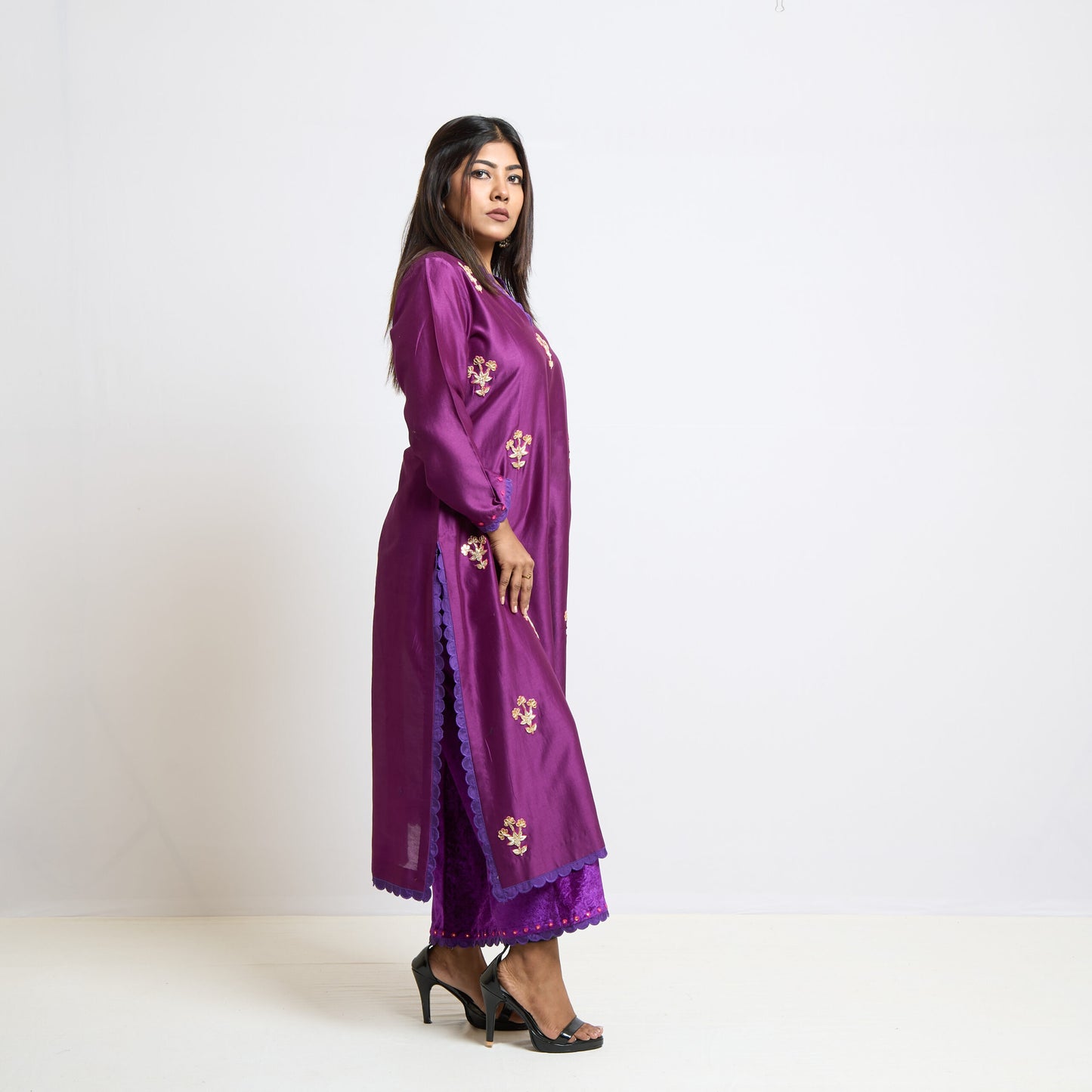 Wine Gota Embroidery Butis Kurta Set