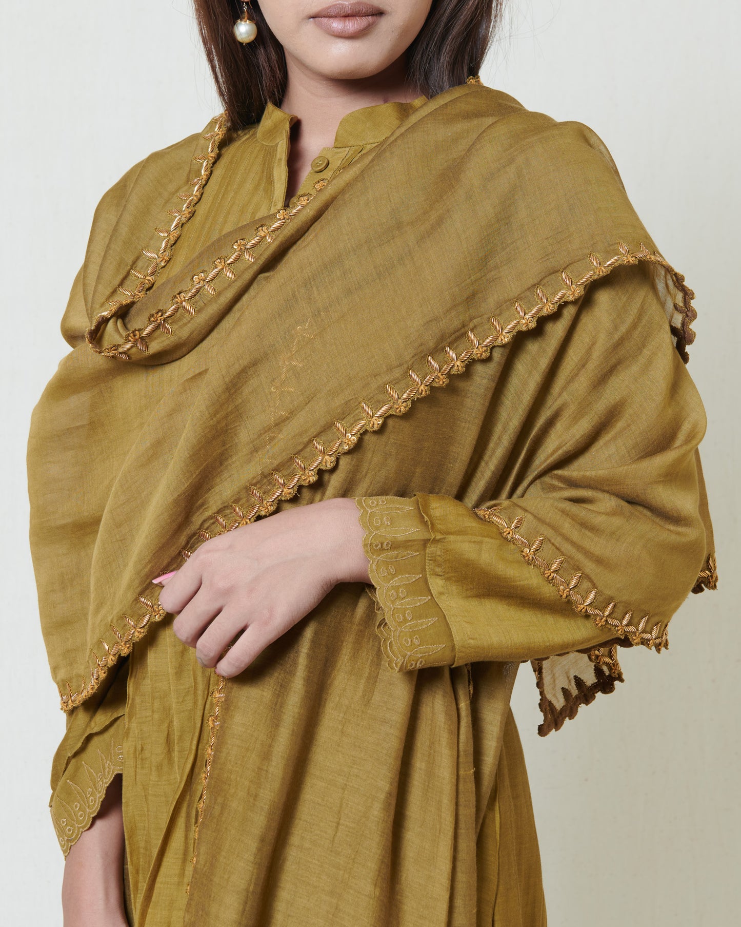 Gold Champange Embroidered Kurta Set