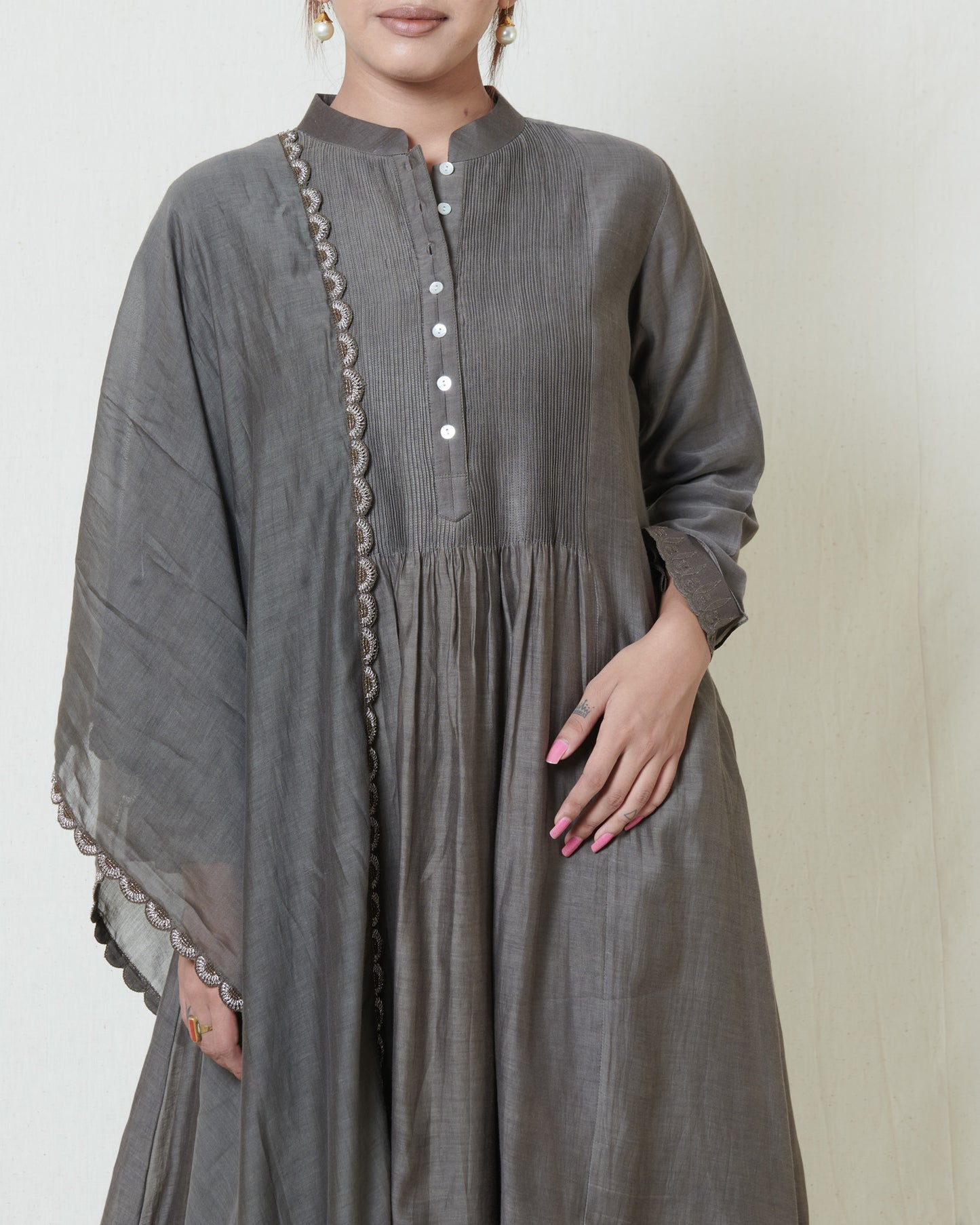 Warm Grey Embroidered Kurta Set