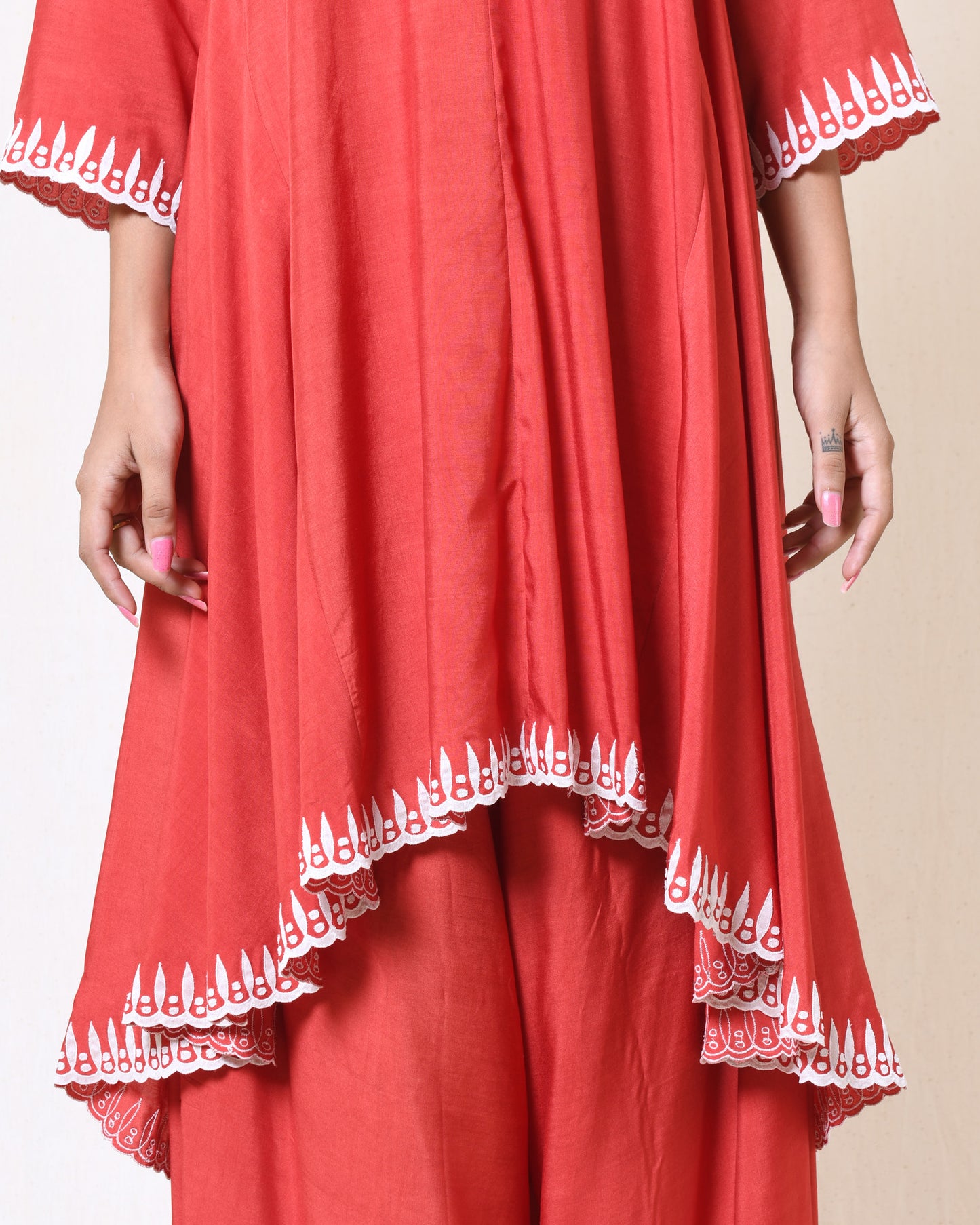 Red Tunic with Drape Pants Set