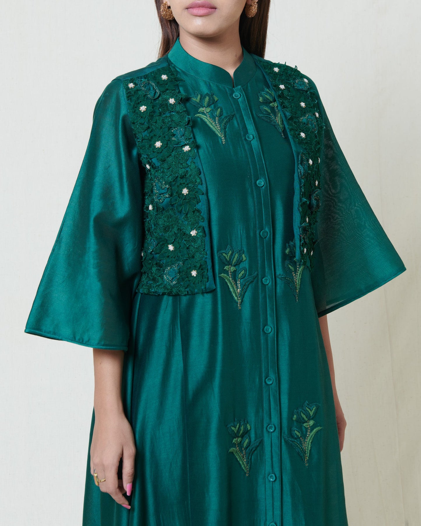 Bottle green kurta jacket set