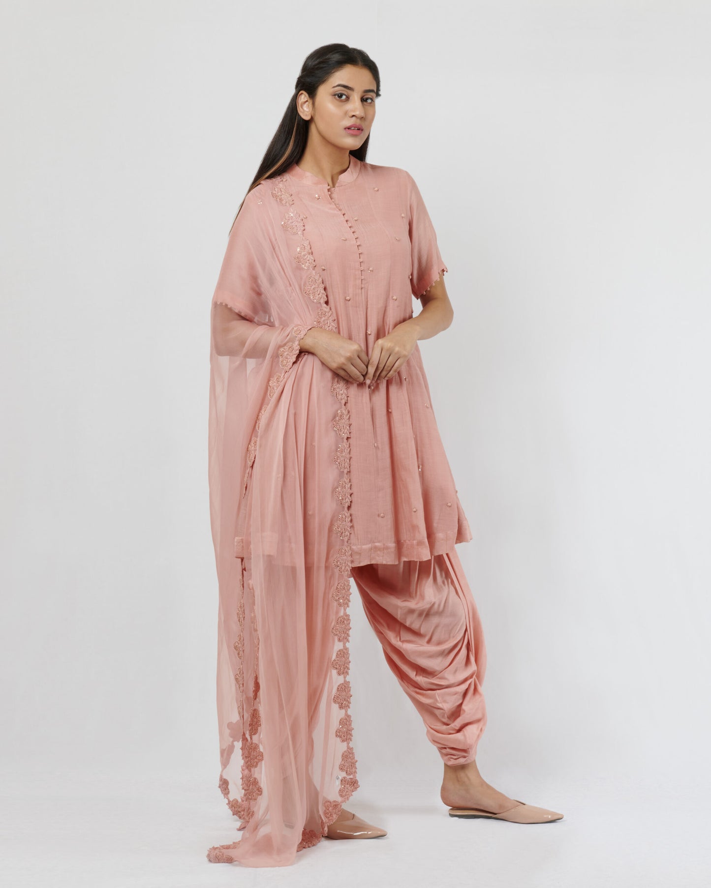 Vintage Pink Kurta Dhoti Set with Dupatta