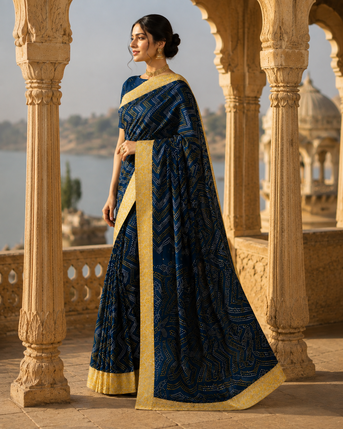 Neelambari Bandhani Banarasi Sari