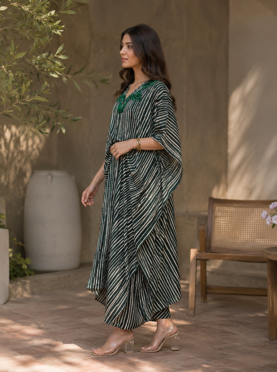 Emerald Stripe Drape Kaftan