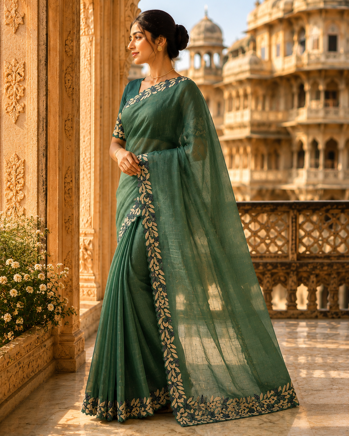 Zariya Silver Appliqué Organza Sari