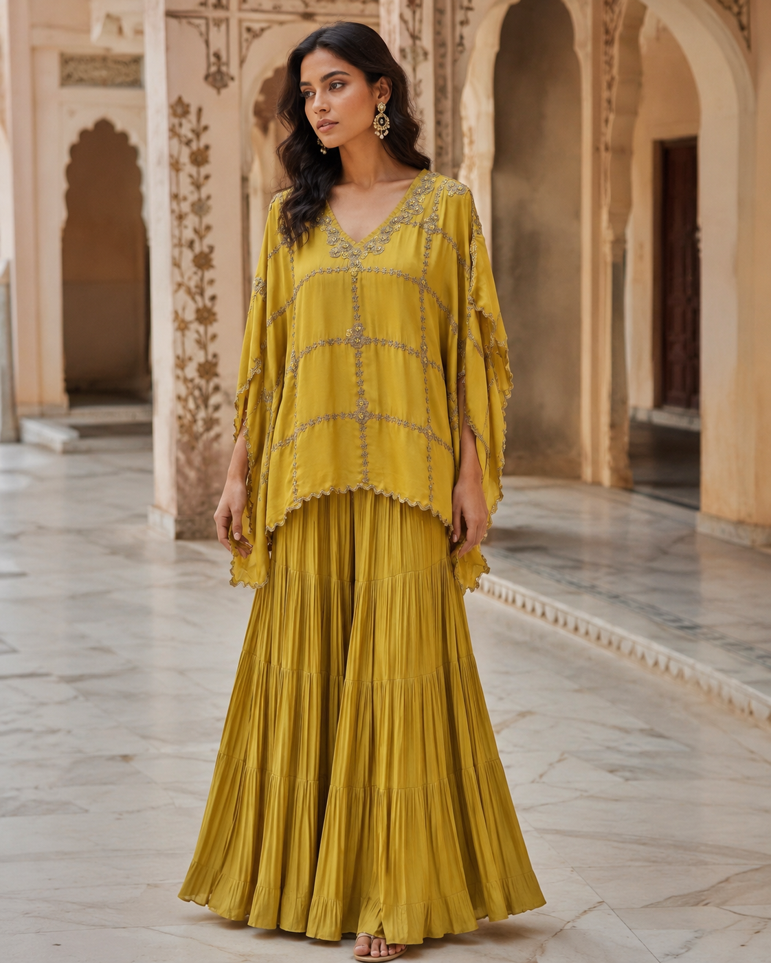 Vasanti yellow Kaftan Set
