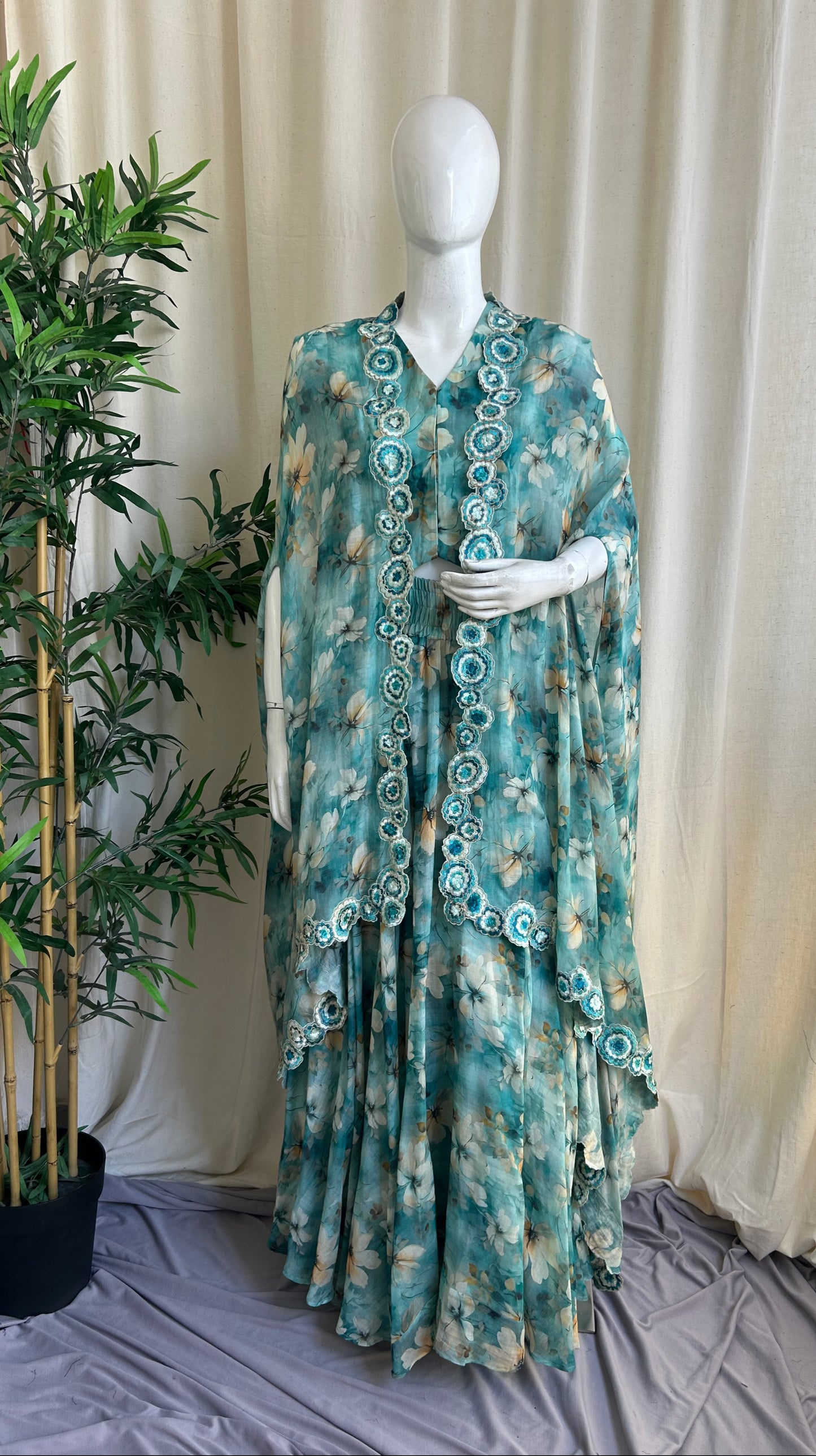 Teal Floral Skirt Set