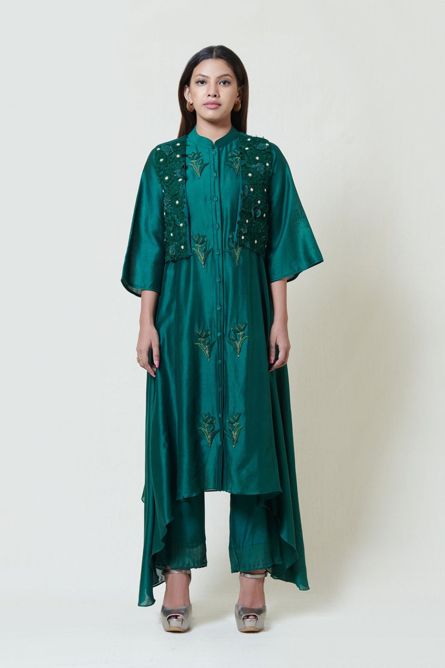 Bottle Green Kurta Jacket Set
