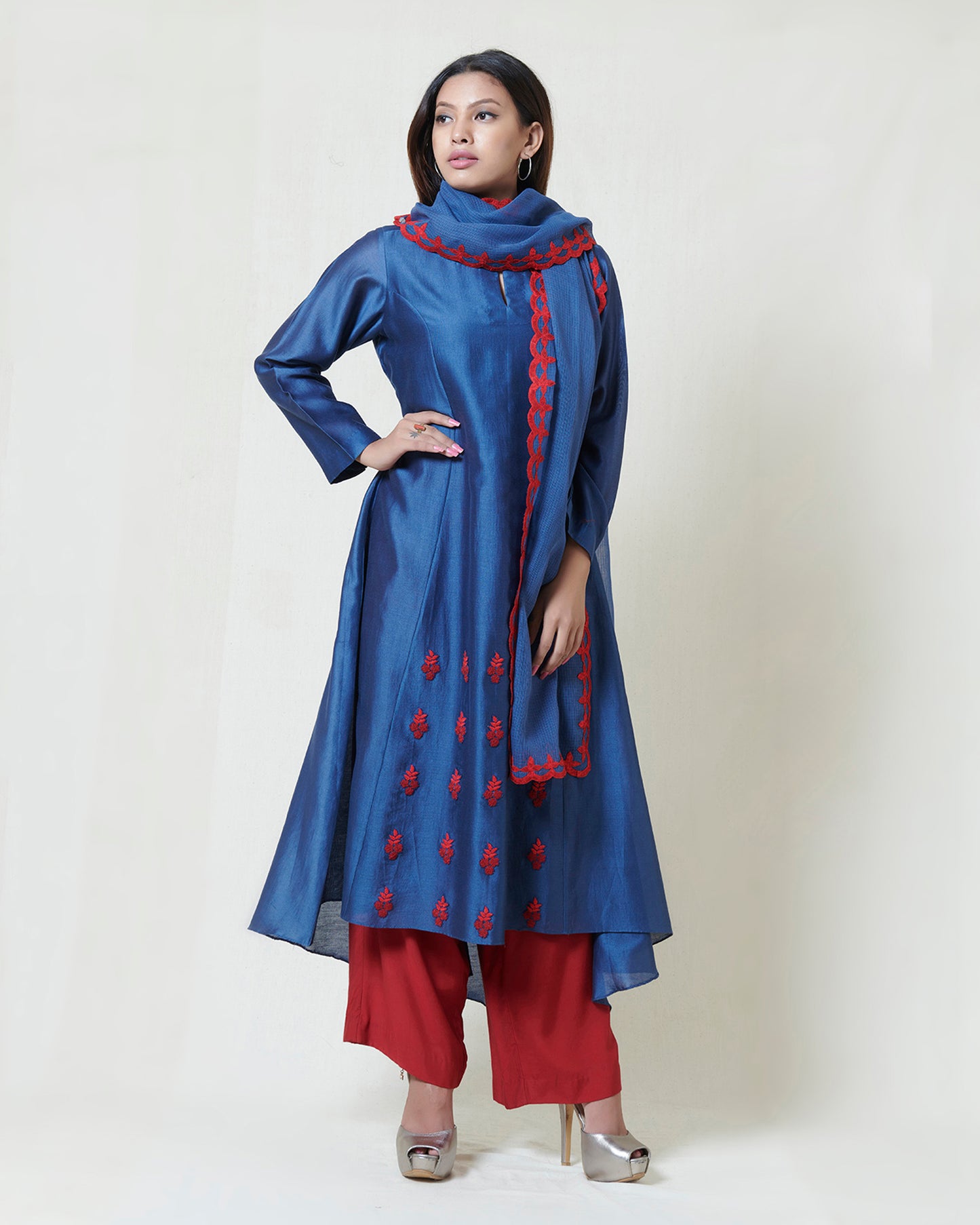 Indigo Blue and Maroon Kurta Set