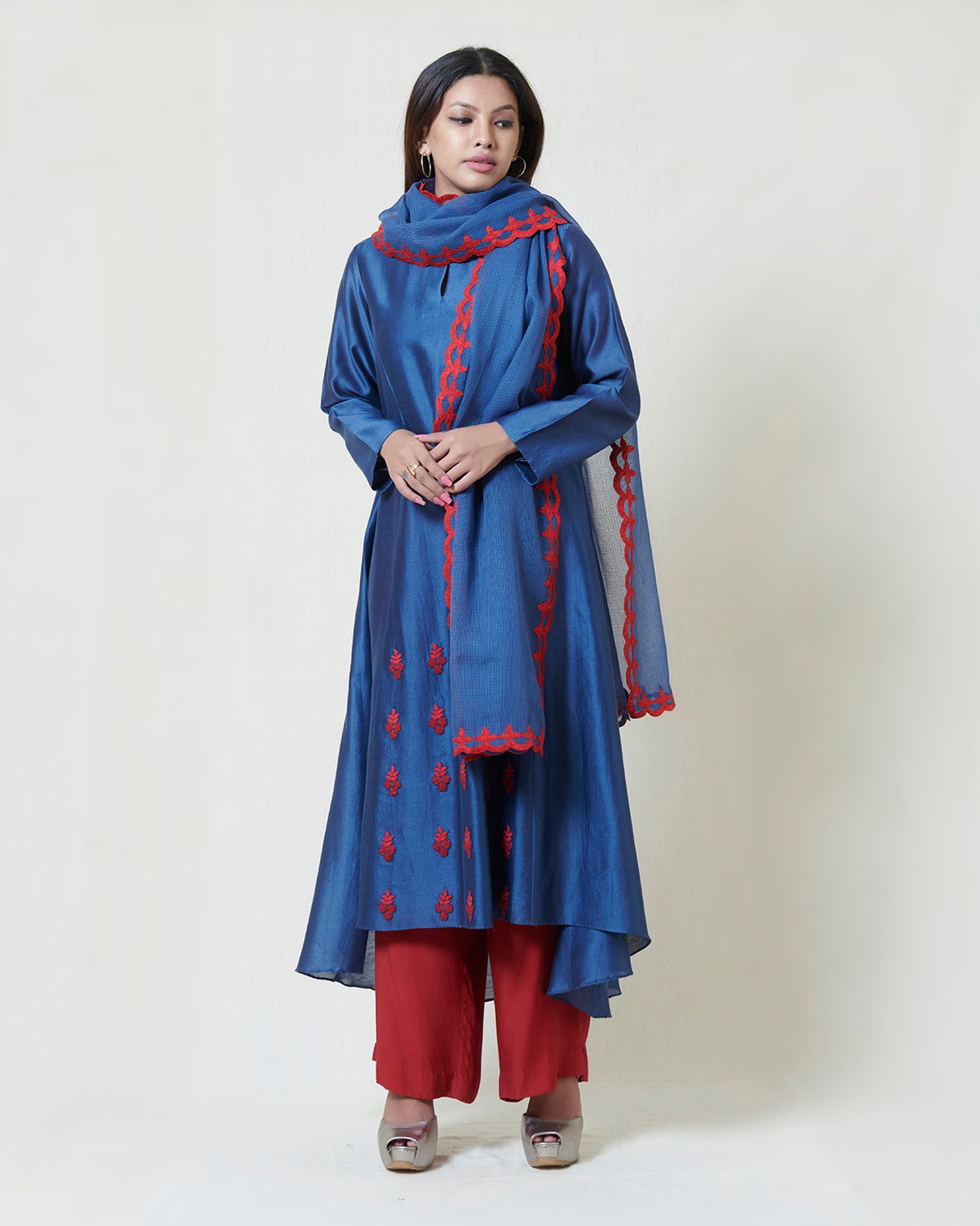Indigo Blue and Maroon Kurta Set