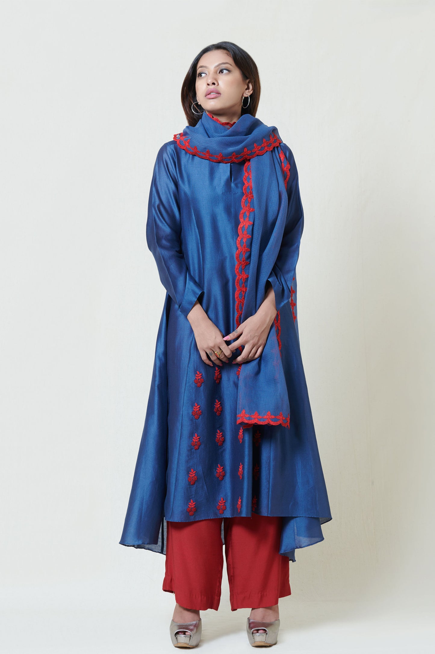 Indigo Blue and Maroon Kurta Set