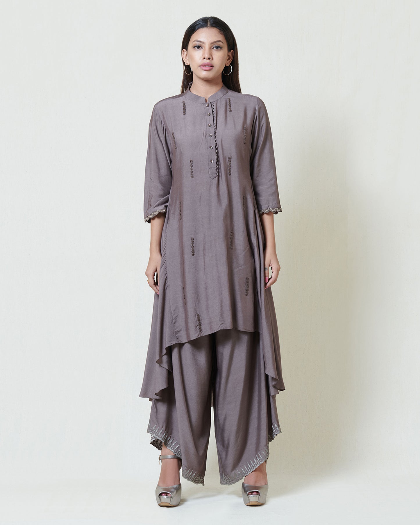 Warm Grey Layered Kurta Set