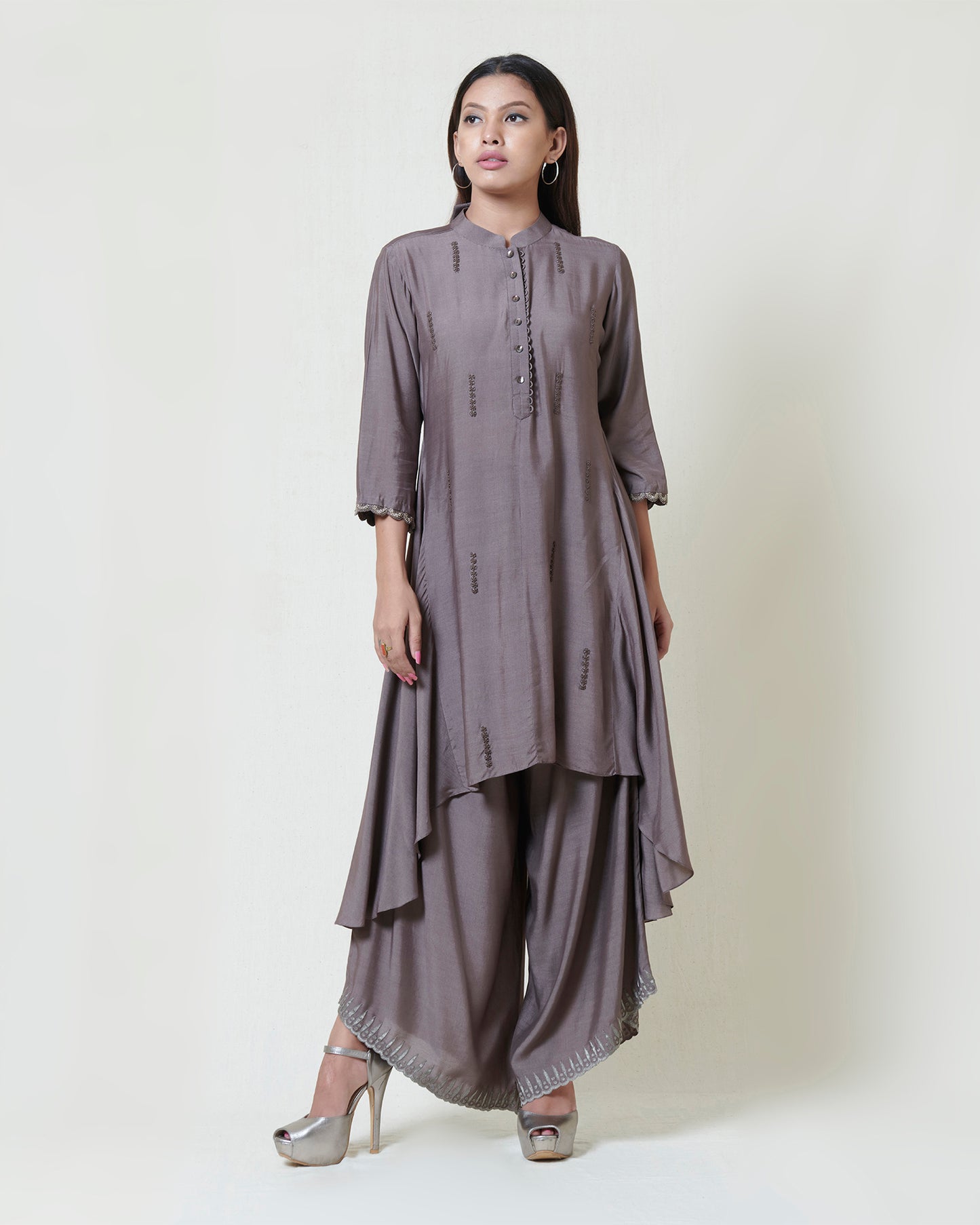 Warm Grey Layered Kurta Set