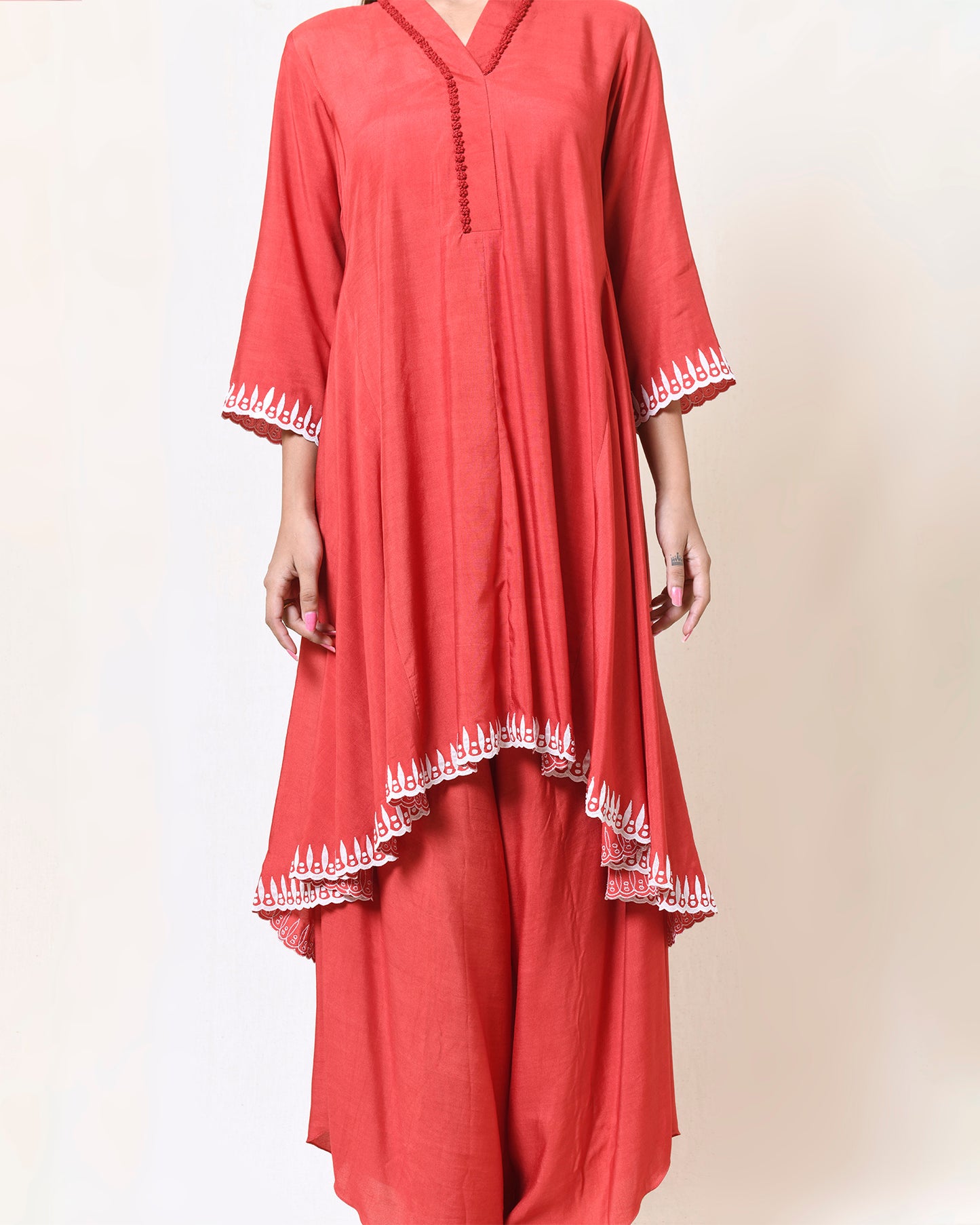 Red Tunic with Drape Pants Set