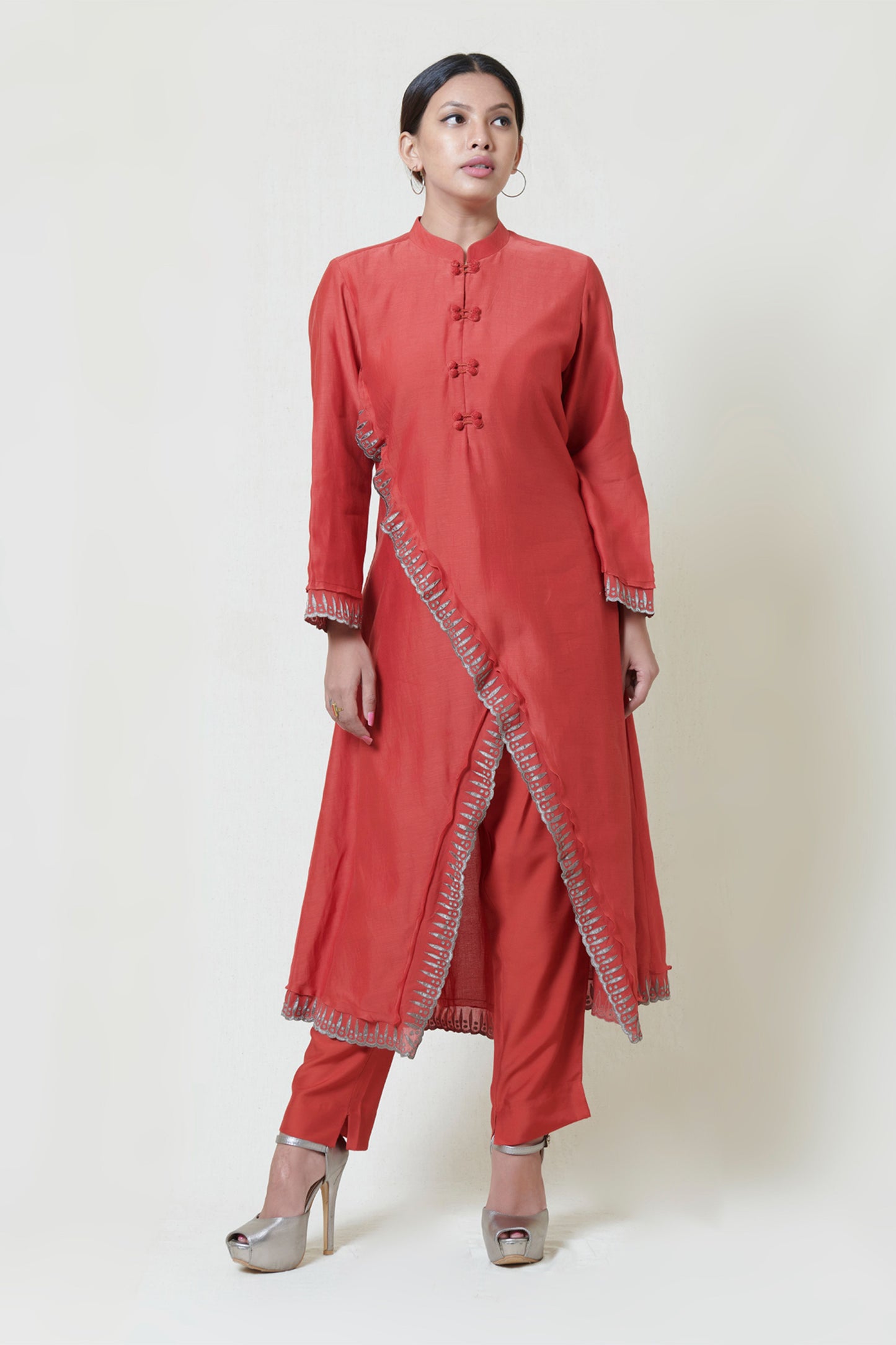 Chilli Red Cross Over Kurta Set