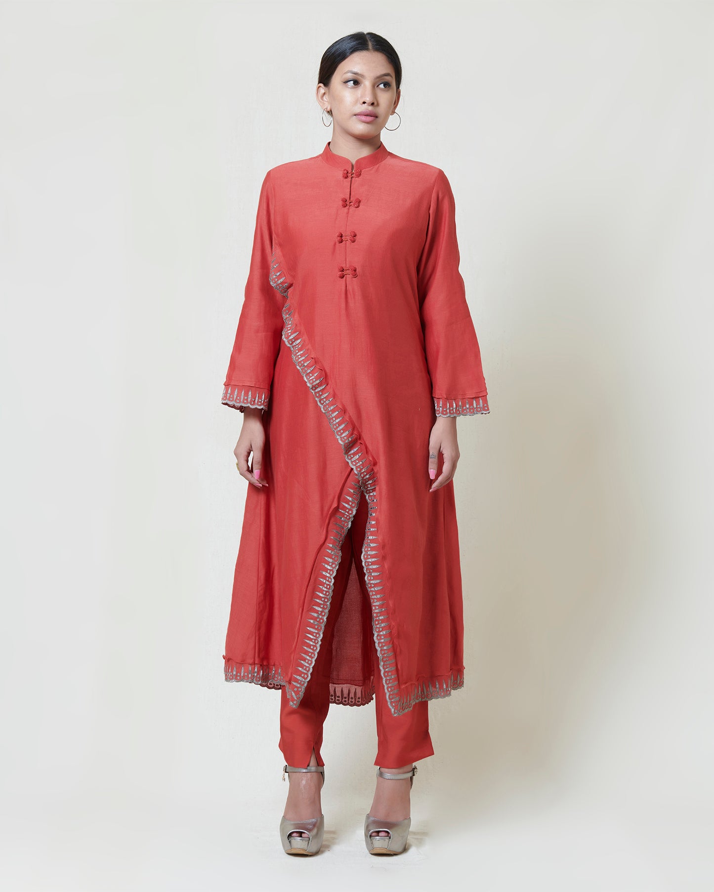 Chilli red cross over kurta set