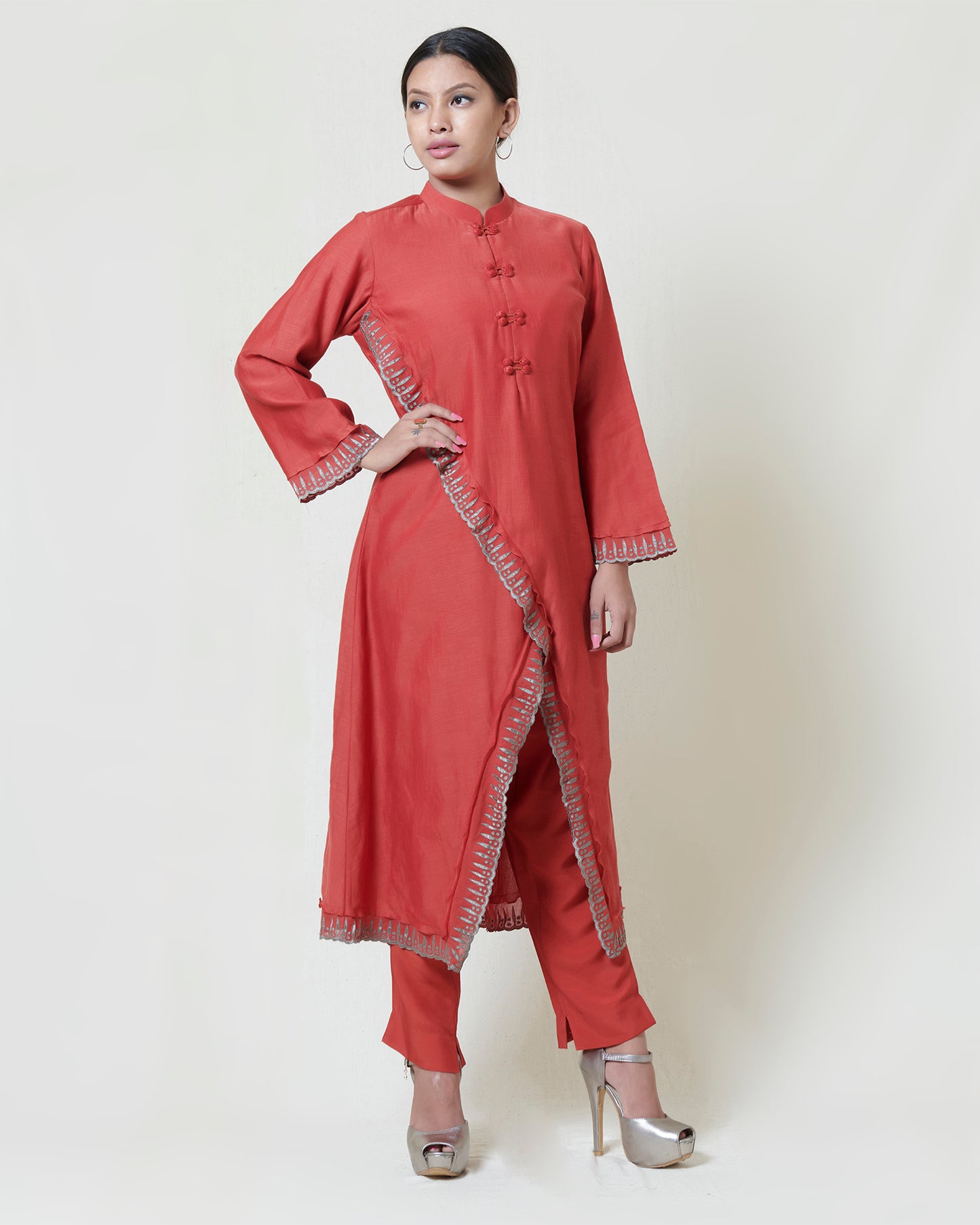 Chilli red cross over kurta set