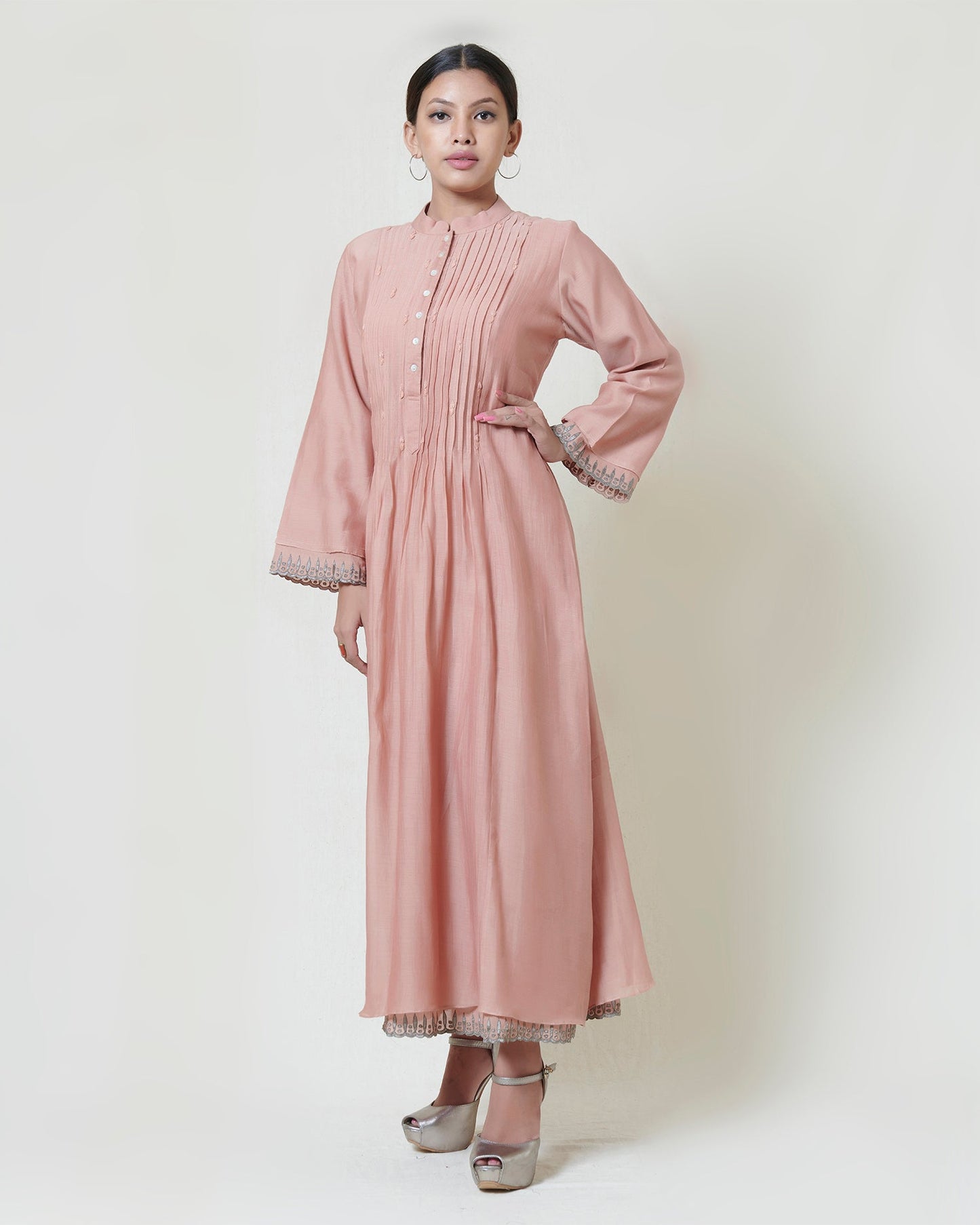 Salmon pink layered dress