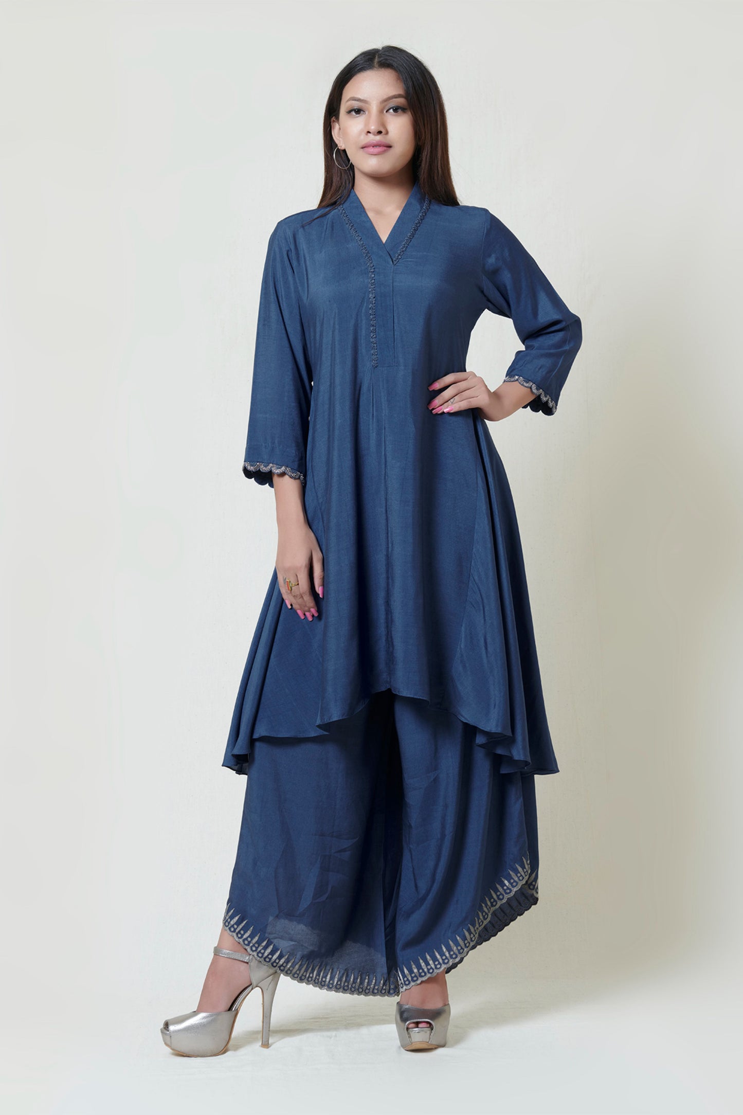 Indigo Blue Tunic with Drape Pants Set