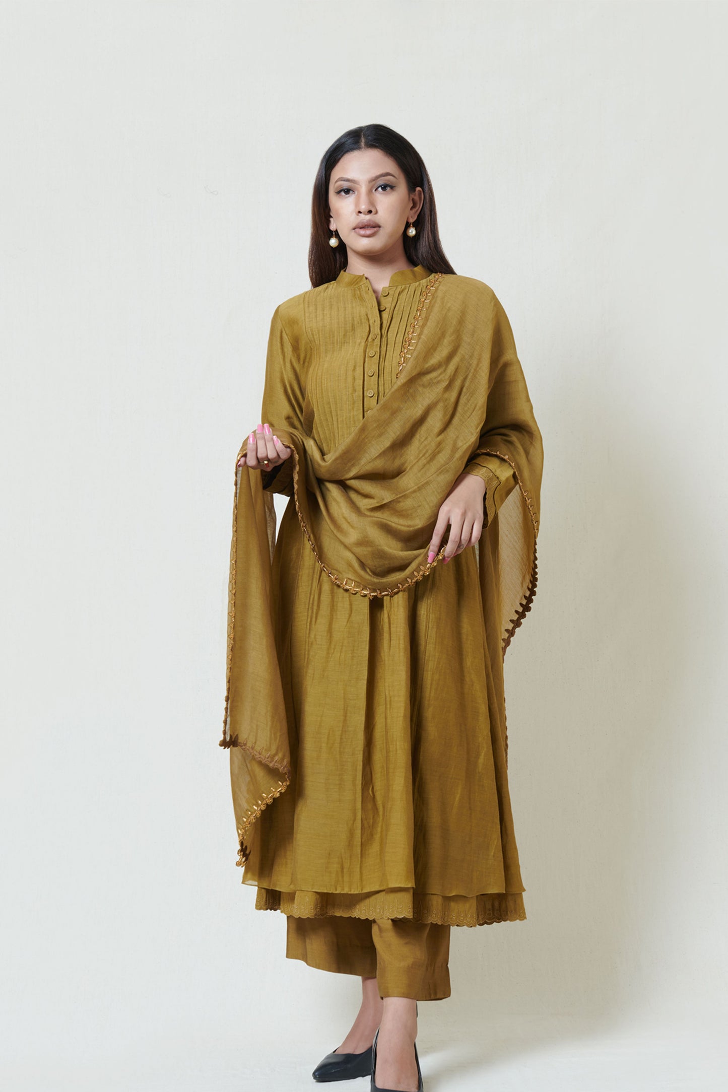 Gold Champange Embroidered Kurta Set