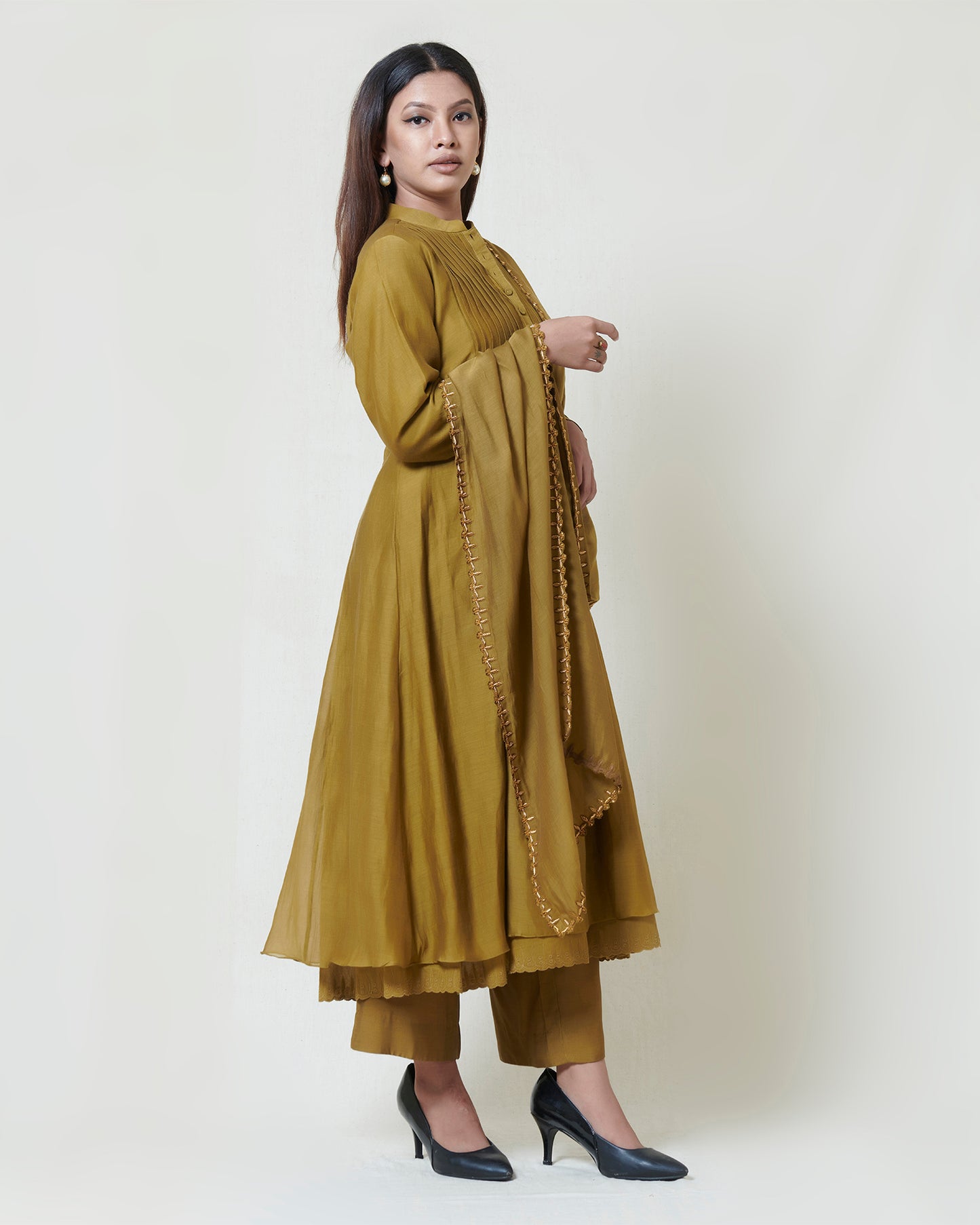 Gold Champange Embroidered Kurta Set