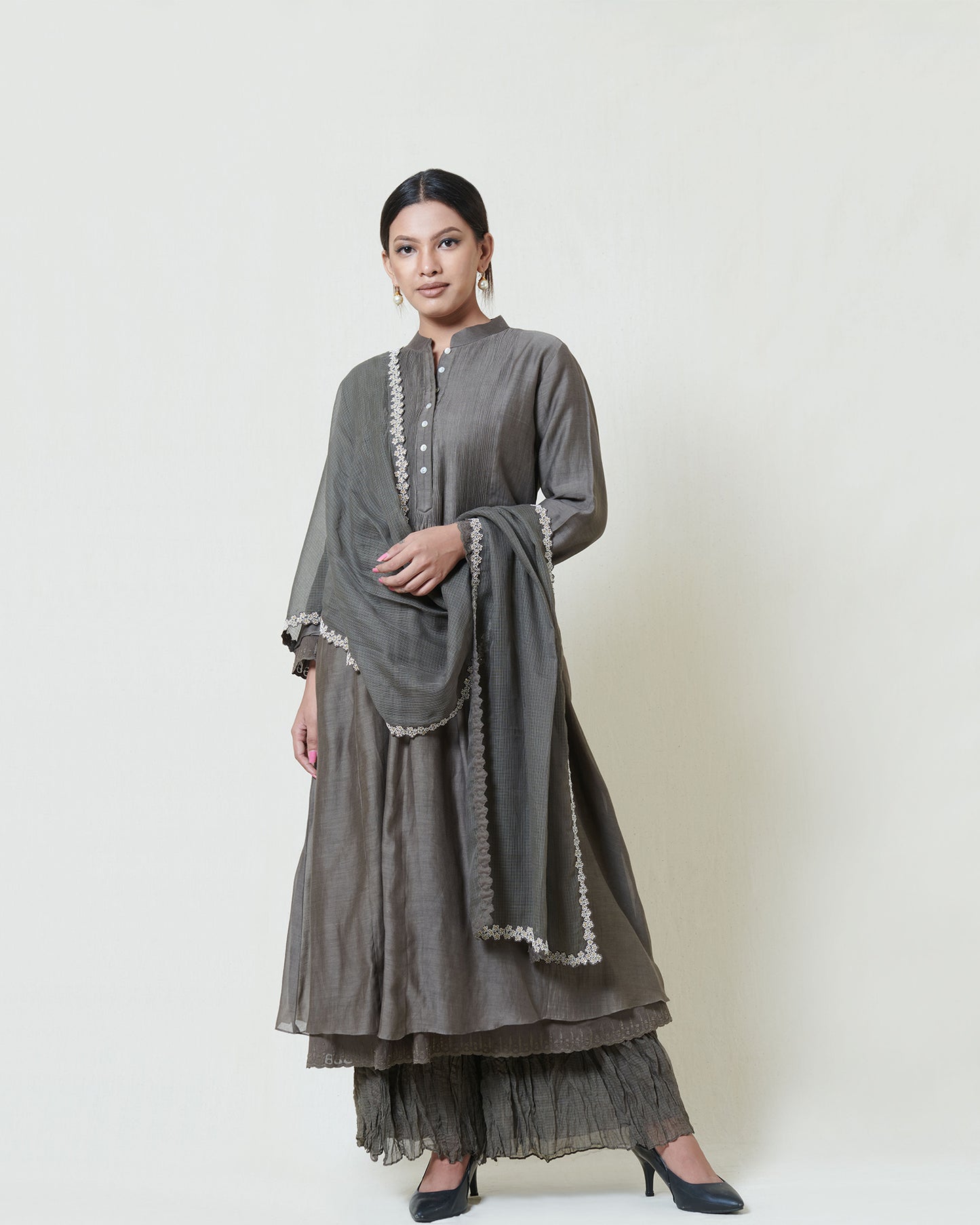 Warm Grey Embroidered Kurta Set