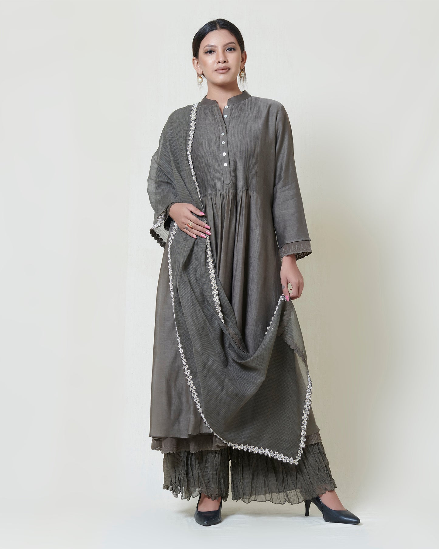 Warm Grey Embroidered Kurta Set