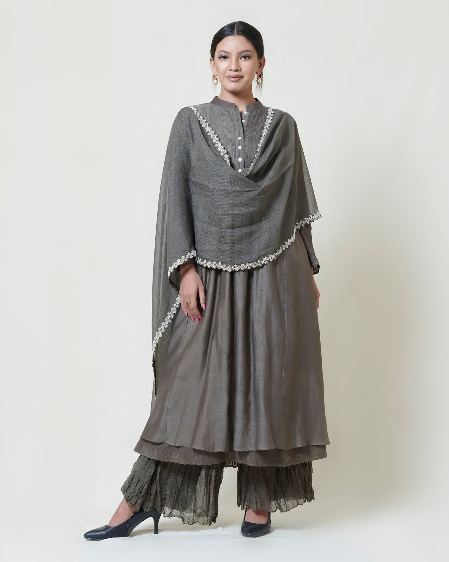 Warm Grey Embroidered Kurta Set