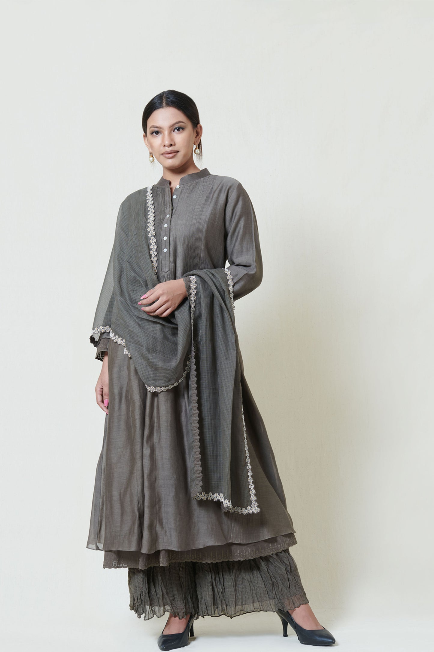 Warm Grey Layered Kurta Set
