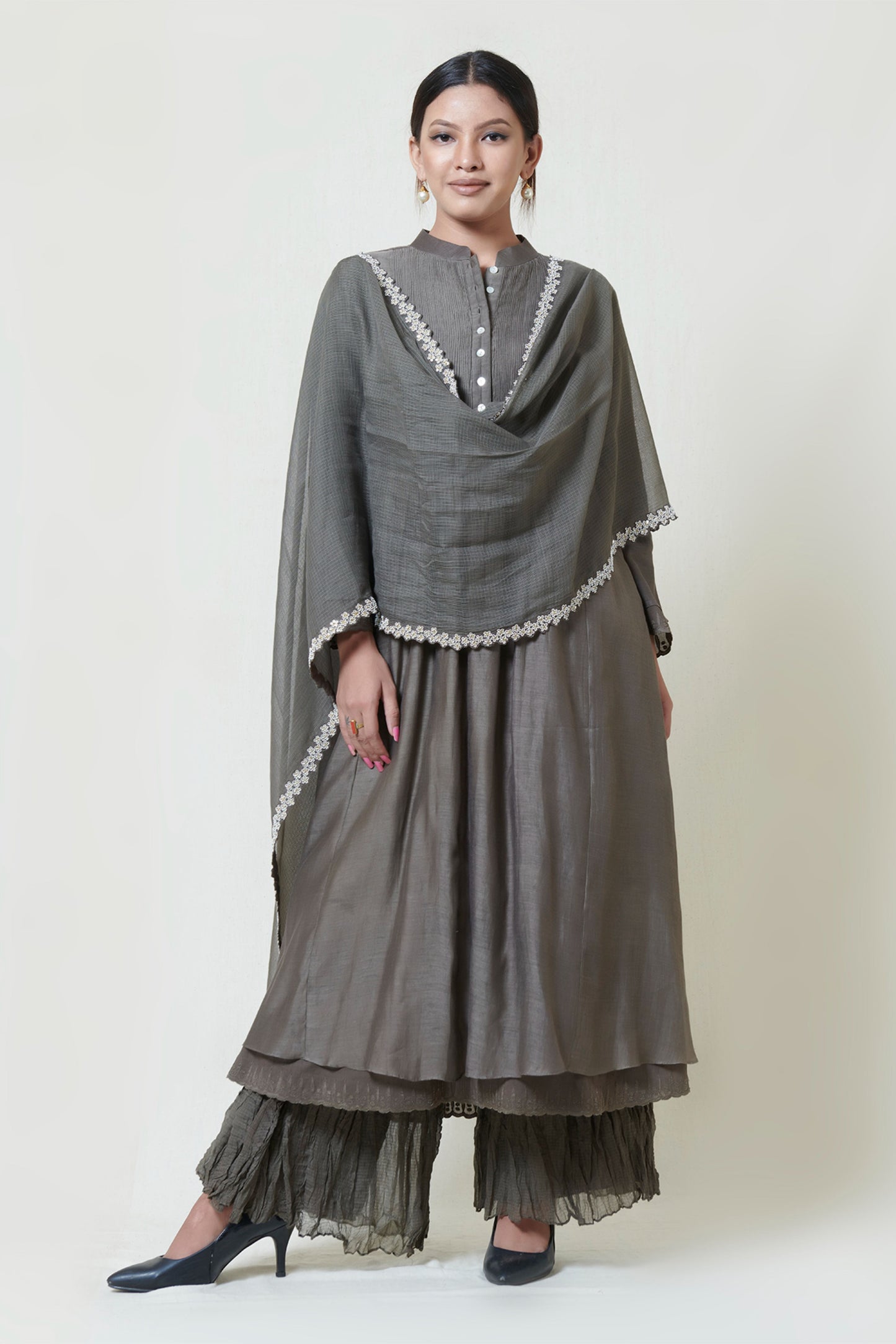 Warm Grey Layered Kurta Set